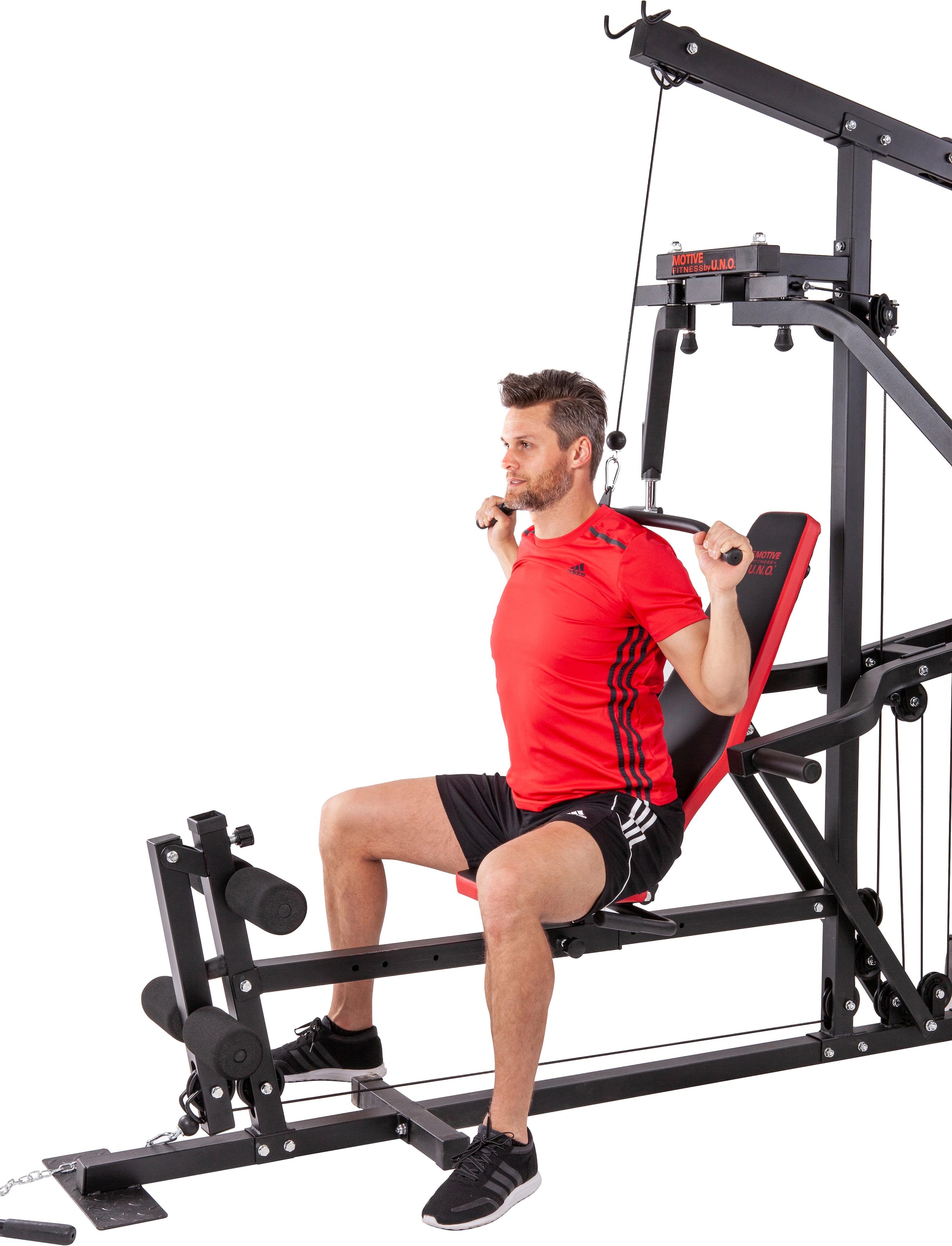 MOTIVE FITNESS by U.N.O. Kraftstation »Multi-Gym Competition«, 10 Gewichtsblöcke, (Butterflystange, Latzug, Ruderfunktion und mehr), multifunktionale Fitnessstation, max. Trainingsgewicht 45 kg