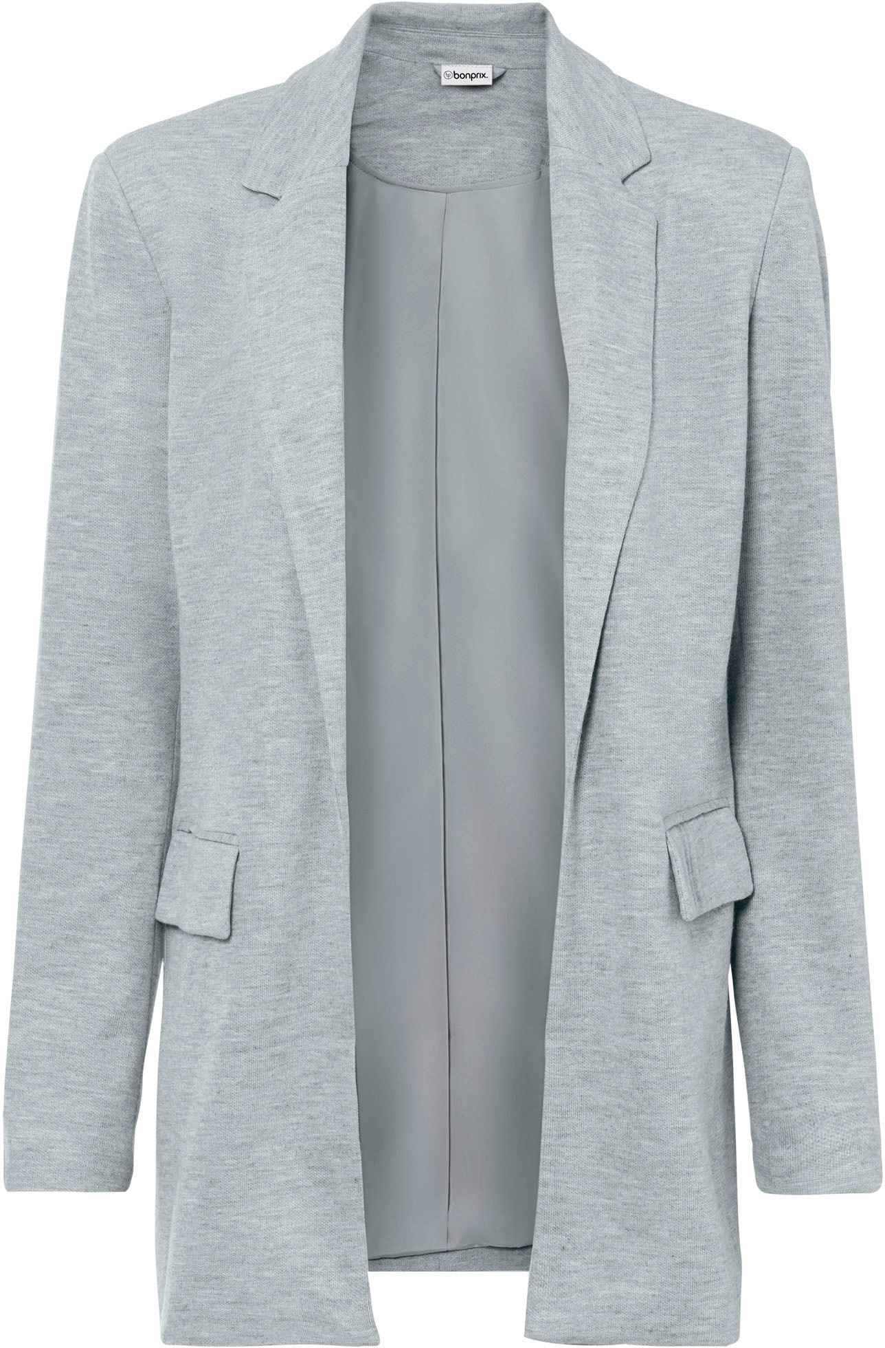 bonprix Jerseyblazer »Langer Jersey-Blazer mit Taschen« 1 mit Reverskragen, lockere Passform, aus Viskose und Polyester