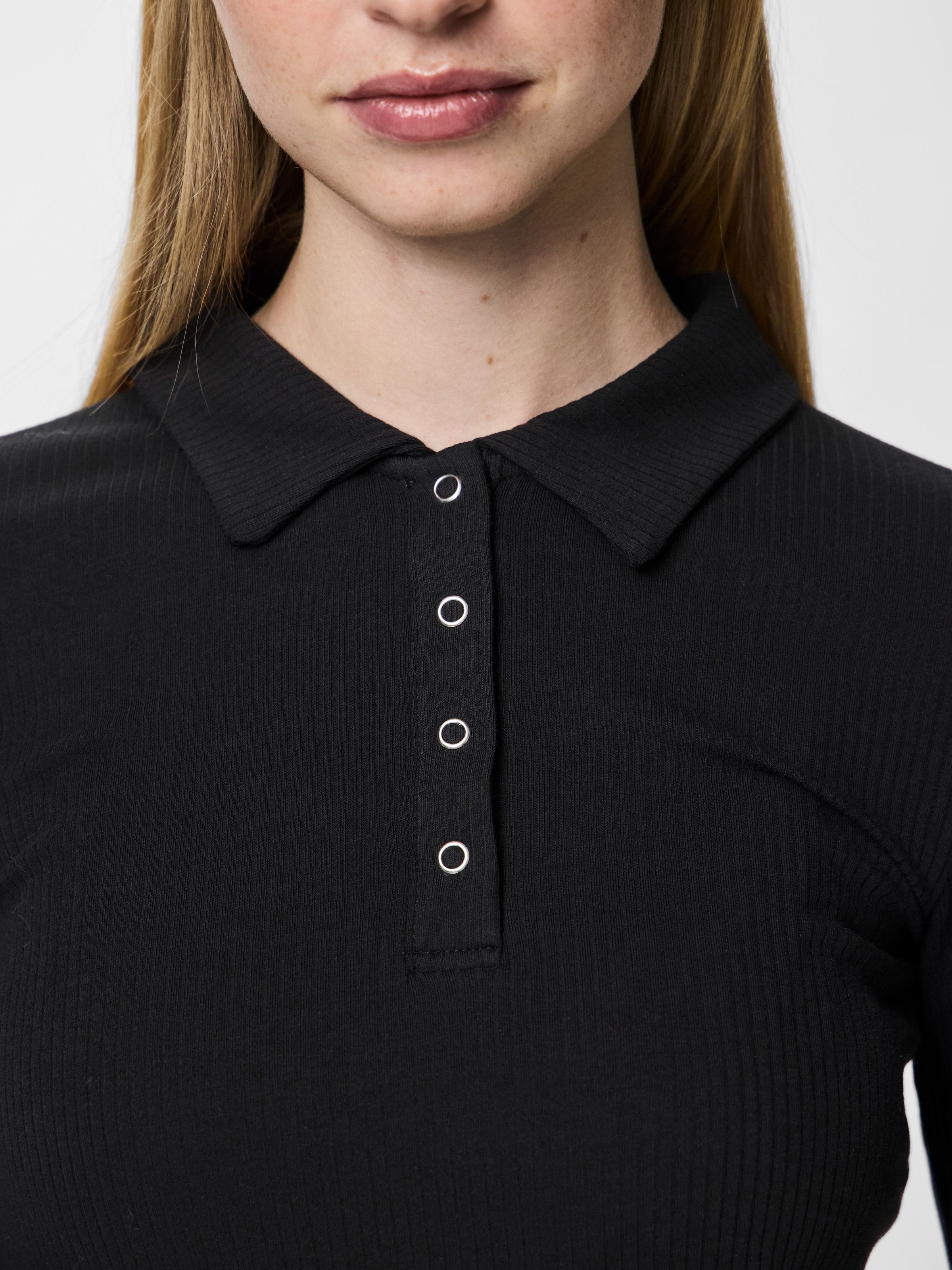 pieces Langarm-Poloshirt »PCKITTE LS POLO TOP JRS NOOS« mit gerippter Struktur
