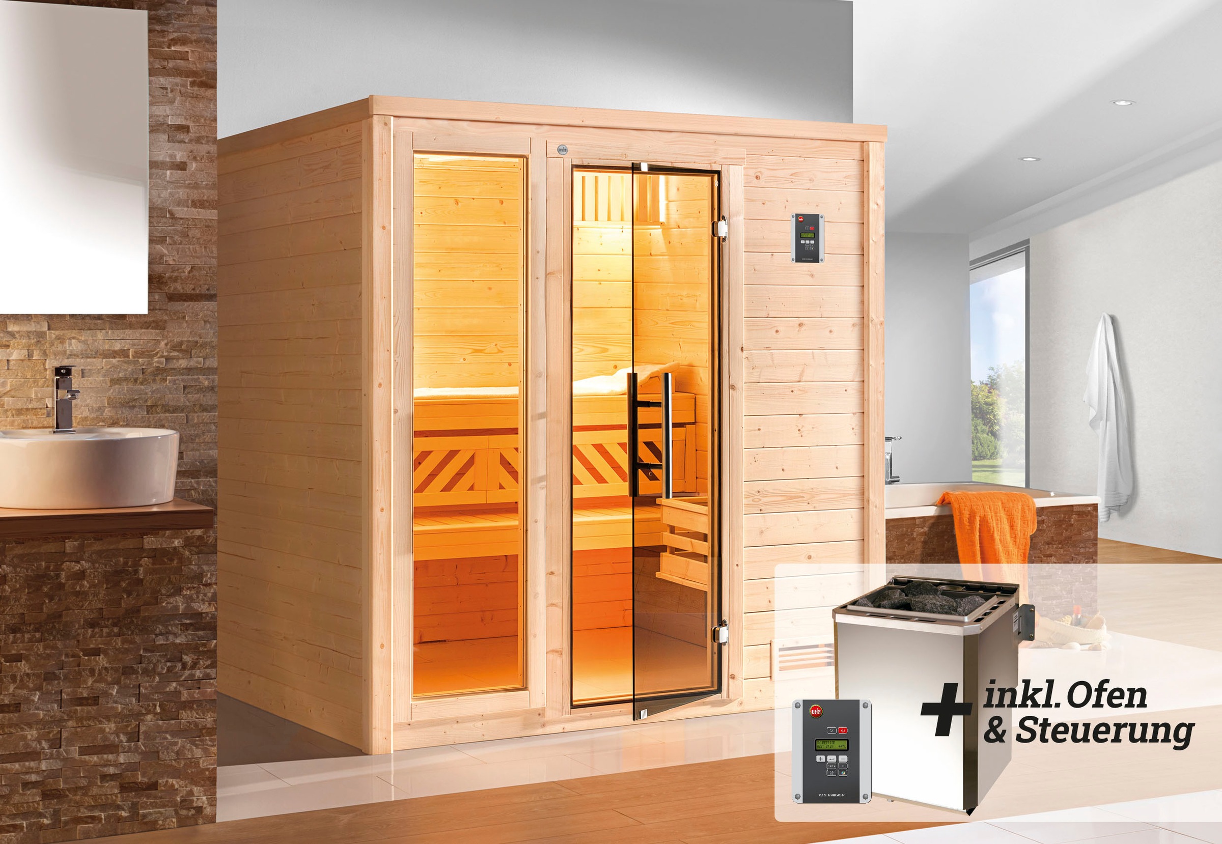 weka Sauna »Bergen« Set,  7,5 kW Bio-Ofen mit digitaler Steuerung