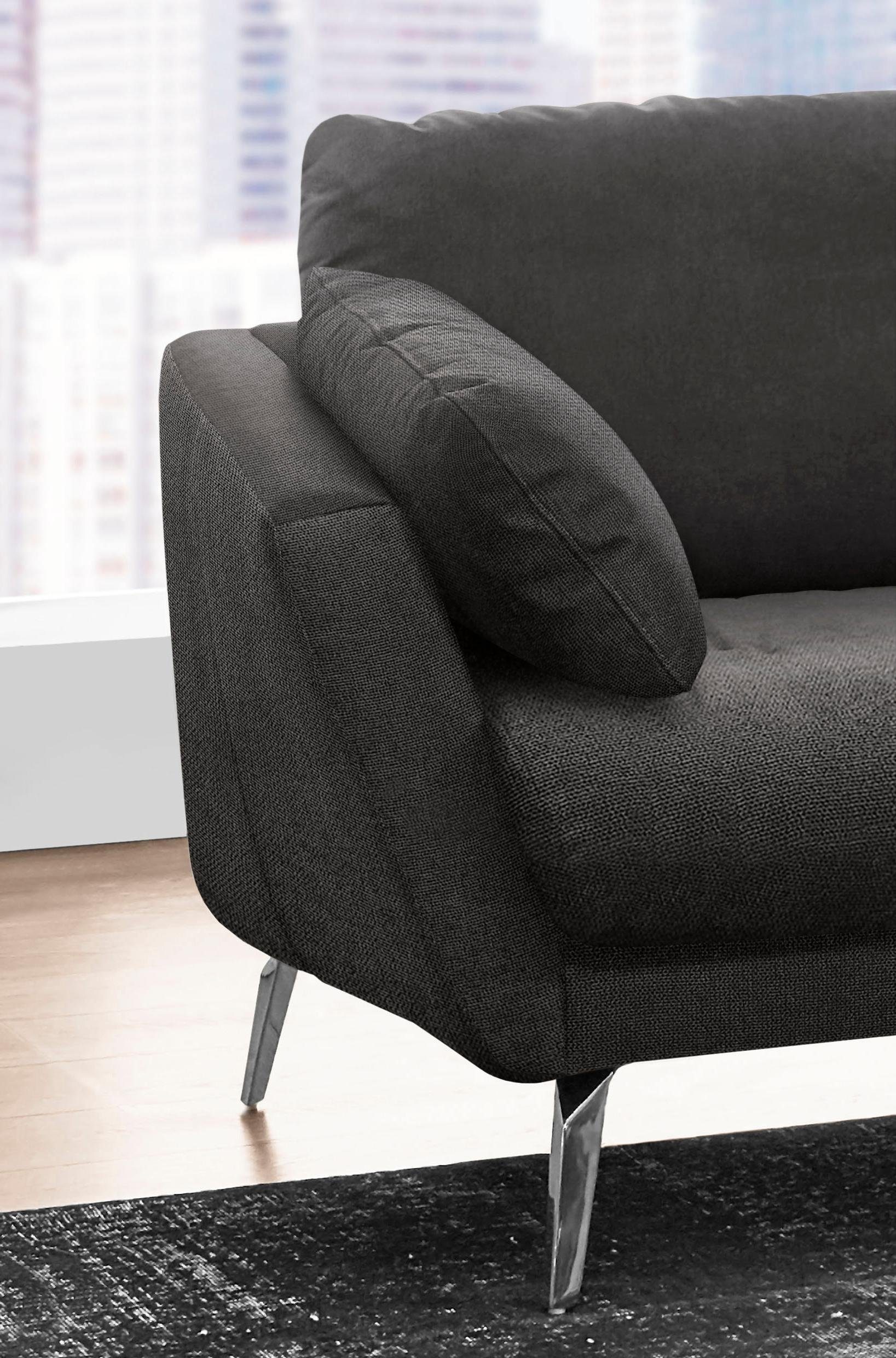 W.SCHILLIG Ecksofa »softy, Designsofa, zeitlos und elegant, hoher Sitzkomfort, L-Form«, mit dekorativer Heftung im Sitz, Füße Chrom glänzend