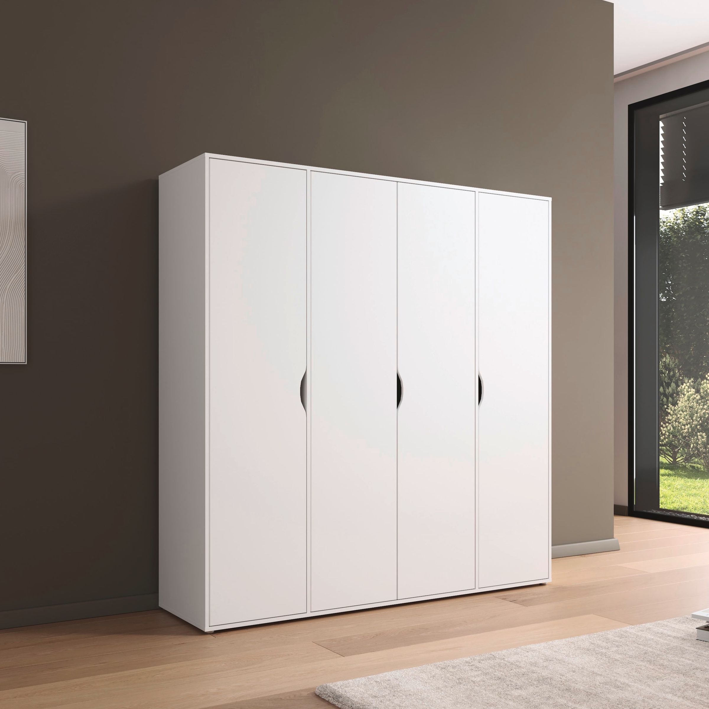 rauch Drehtürenschrank »Kleiderschrank Schrank Garderobe Wäscheschrank NARAI viel Stauraum«, (in 3 verschiedenen Ausstattungen BASIC/CLASSIC/PREMIUM), Griffausfräsungen für eine grifflose Optik TOPSELLER MADE IN GERMANY
