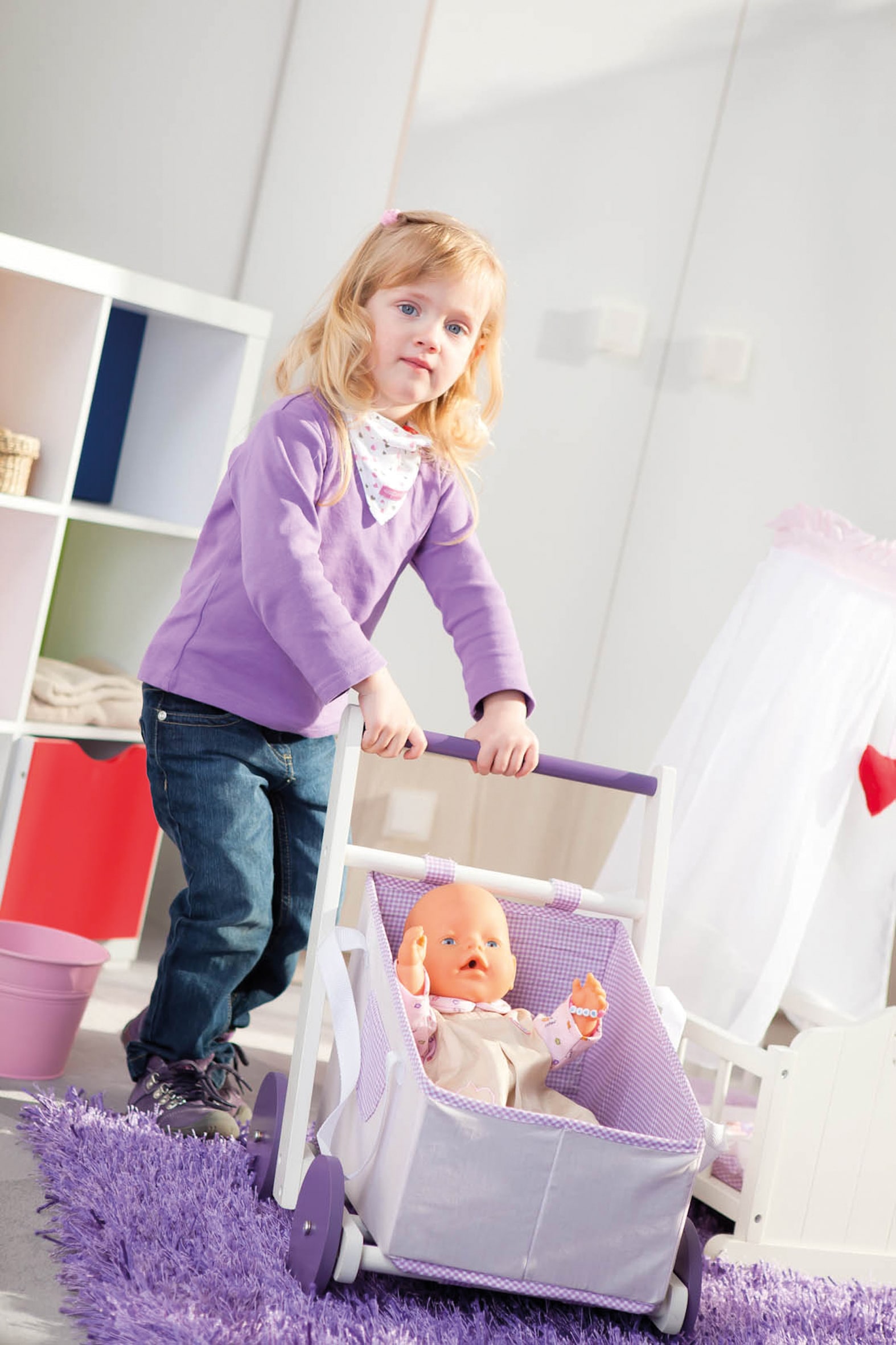 roba® Puppenwagen »Fienchen«, aus Holz mit Tragetasche aus Stoff
