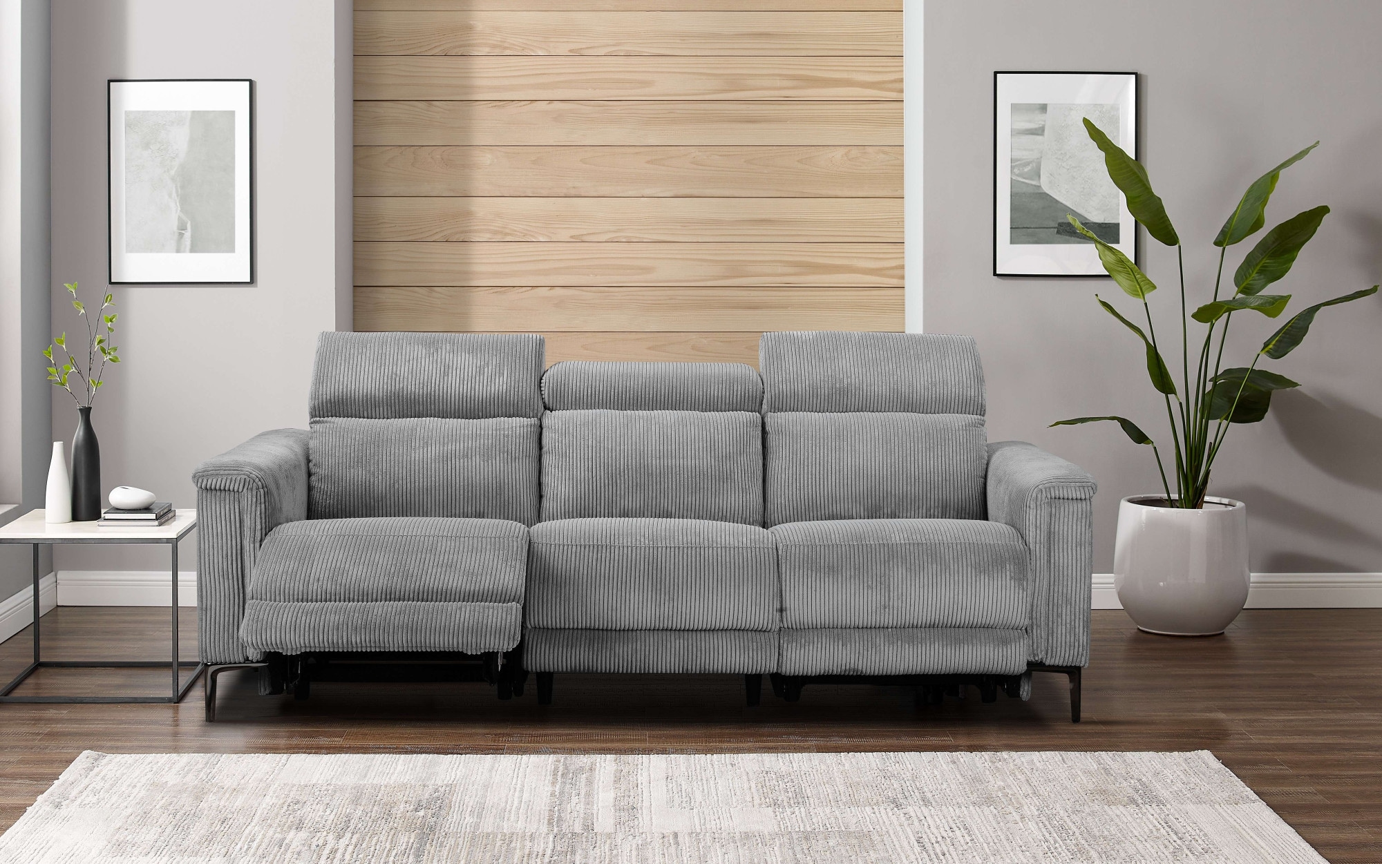 Places of Style 3-Sitzer »Lund Cord, mit manueller o. elektrischer Relaxfunktion in 2 Sitzen,«, USB-A, Kopfteilverstellung, Breite 222 cm