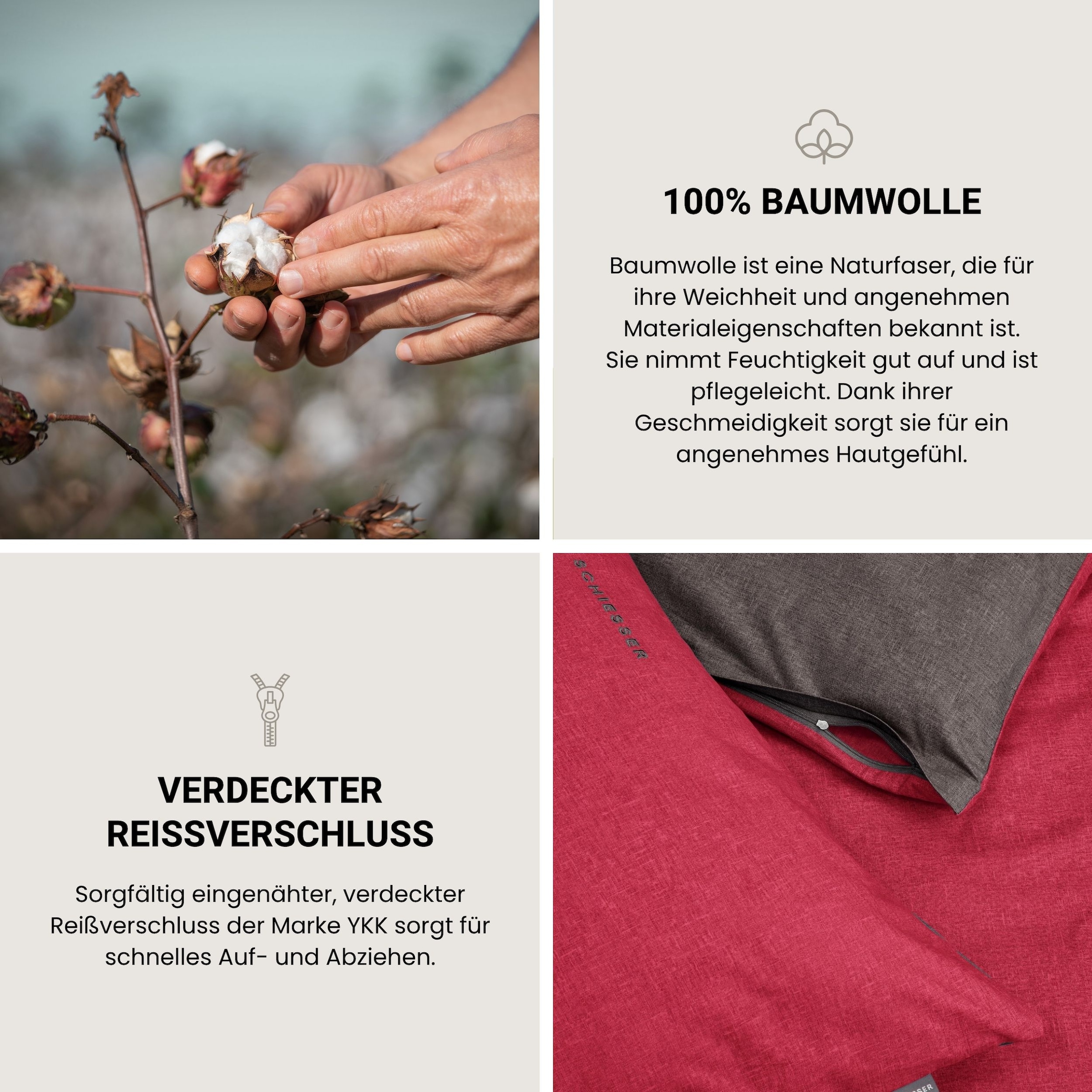 Schiesser Kissenhüllen »Doubleface aus weicher Baumwolle mit edlem Melangeeffekt in Wendeoptik« OEKO-TEX® MADE IN GREEN