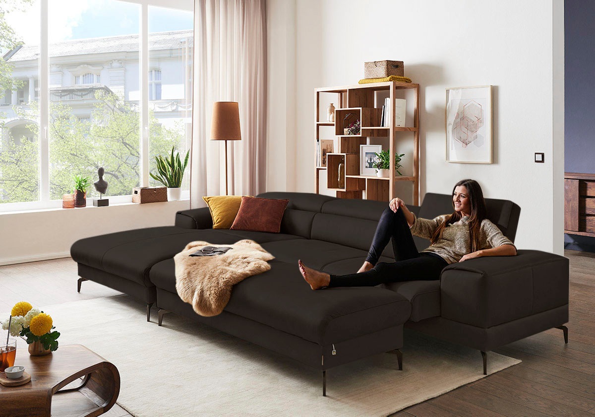 W.SCHILLIG Ecksofa »piedroo, Designsofa mit tollem Sitzkomfort, bequem und elegant, L-Form«, Kopfteilverstellung, wahlweise mit Sitztiefenverstellung, Breite 343cm