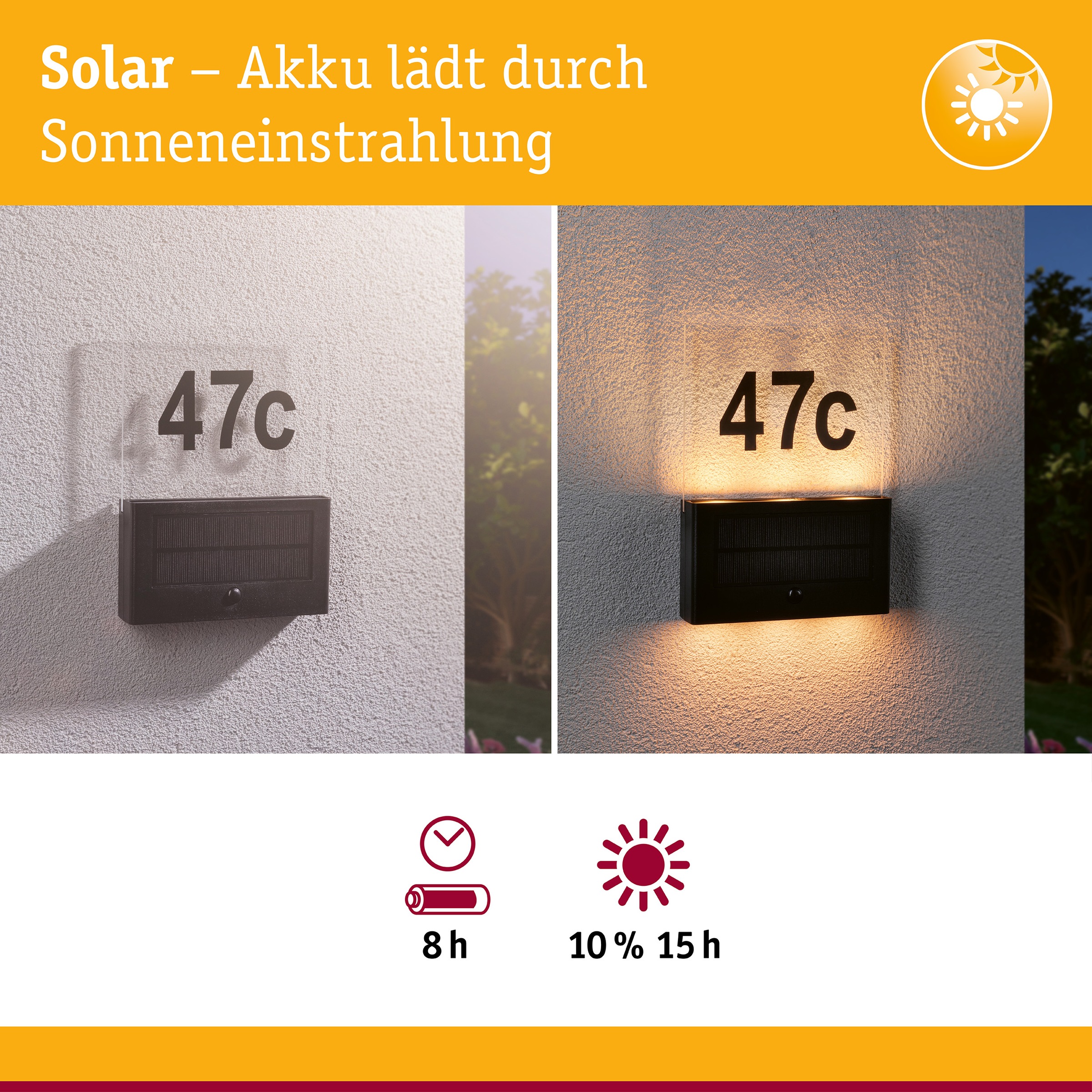 Paulmann LED Außen-Wandleuchte »Solar Hausnummernleuchte Neda IP44 2200K 18lm Anthrazit« 1 Stk. Warmweiß Bewegungsmelder insektenfreundlich