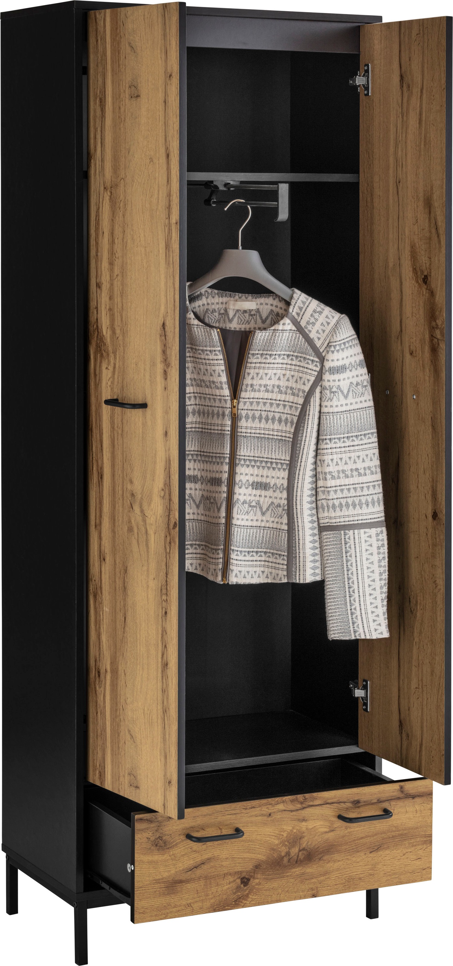 Kleiderstange, cm Places Rechnung aus Garderobenschrank auf 180,5 mit Metall, of bestellen Style »Rocco«, Höhe Griffe ausziehbare