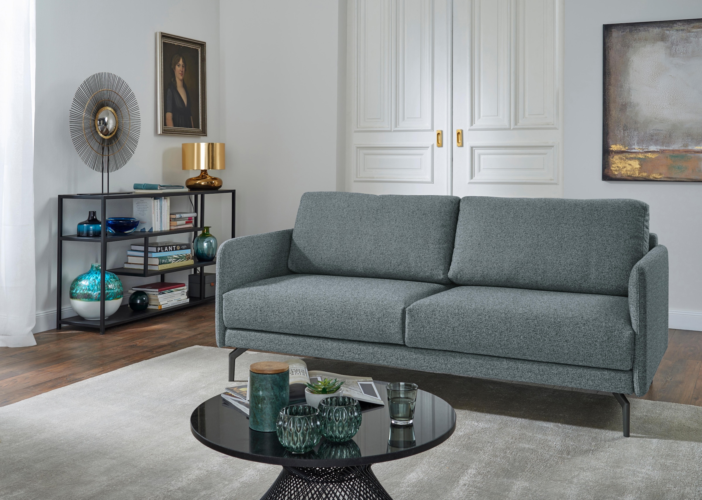 Creation BY ROLF BENZ 3-Sitzer »CR.450, Designsofa, edles Sofa, Loungesofa, Ledersofa, klares Design« Armlehne sehr schmal, Breite 190 cm, Alugussfuß Umbragrau