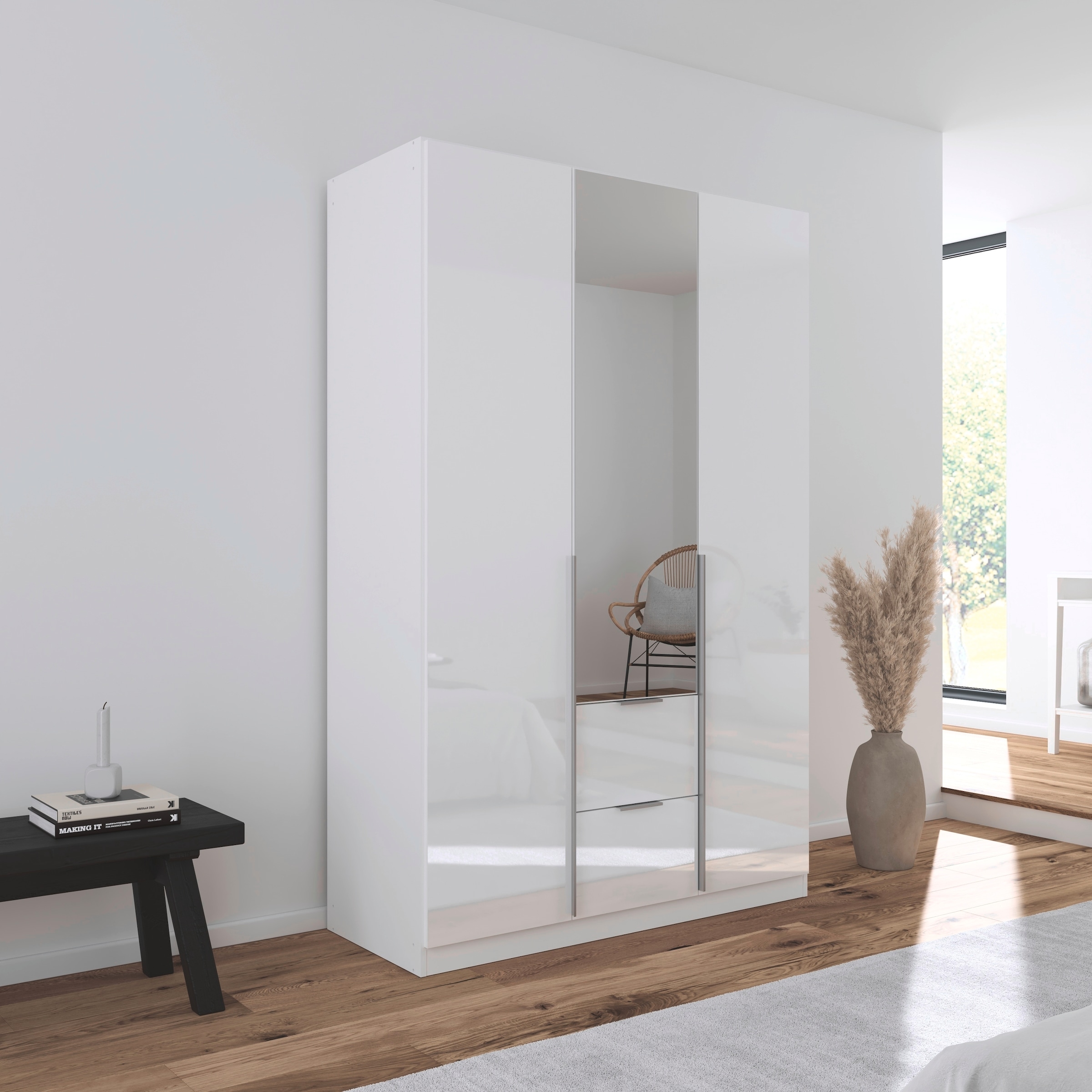 rauch Drehtürenschrank »Kleiderschrank Schrank Garderobe AGORDO mit Dekor- oder Hochglanzfront«, (in zwei Griff-Farben mit Dekor- oder Hochglanzfront), mit Außenschubkästen, in 6 Breiten und 2 Höhen MADE IN GERMANY