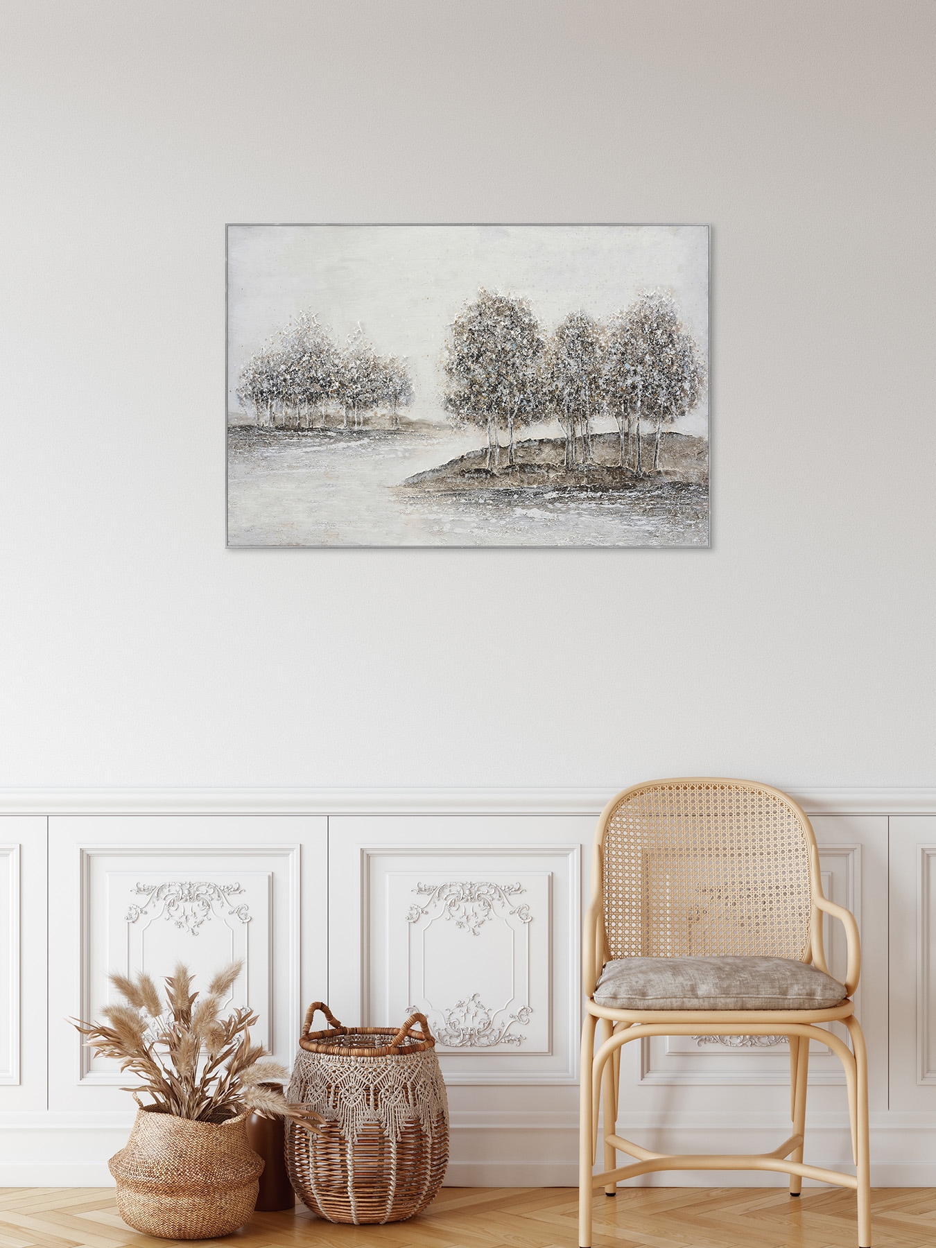 Bönninghoff Ölgemälde »handarbeit gerahmt BÄUME 78x118 cm – Wandbild Deko neutral« Baum | Bäume | Landschaft 1 Stk. tlg. handgefertigt, jedes Bild ein Unikat, Schattenfugenrahmen