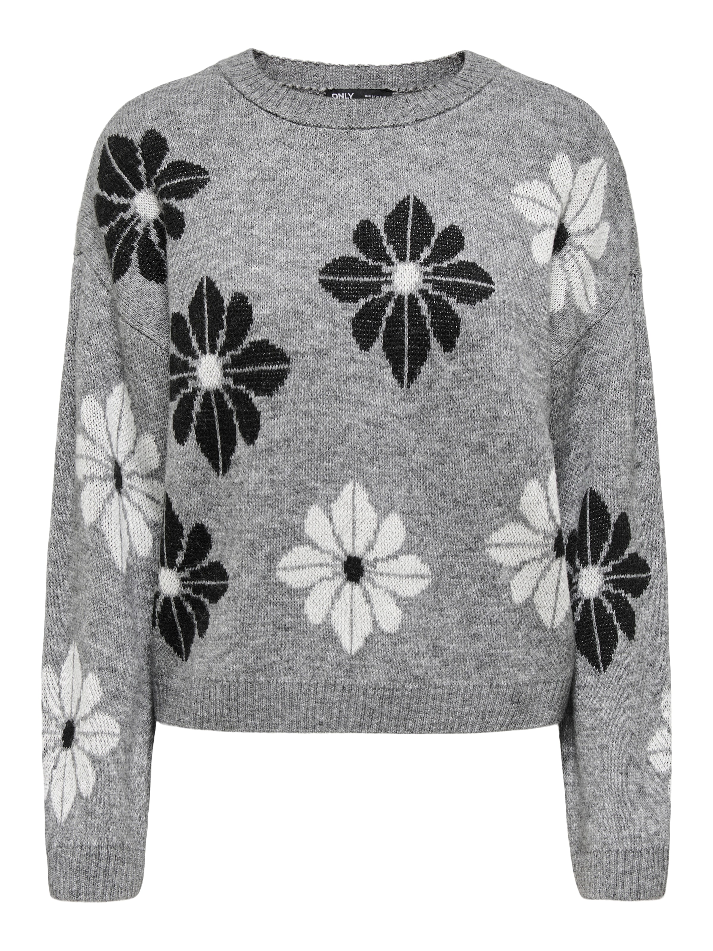 ONLY Rundhalspullover »ONLFREESIA LS FLOWER O-NECK RP KNT« mit Blümchen - Strickmuster