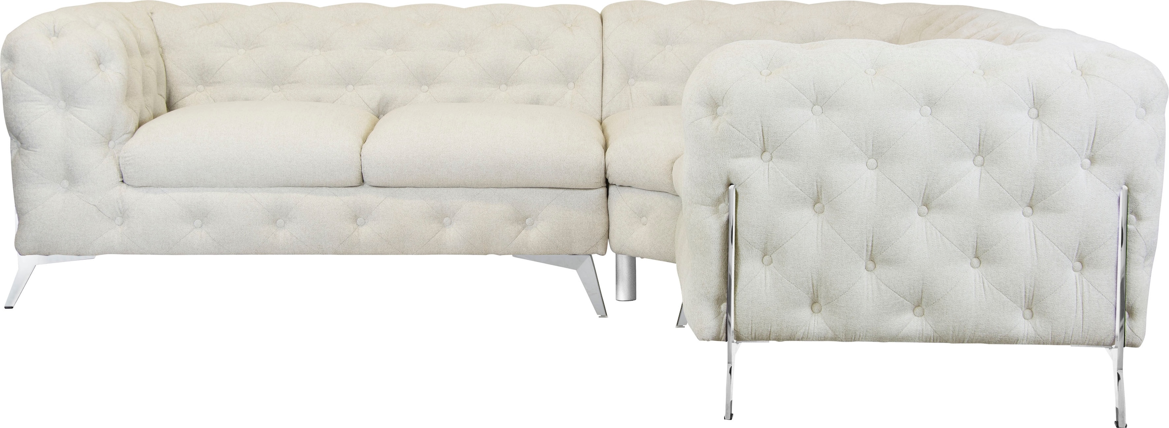 Leonique Chesterfield-Sofa »Amaury L-Form«, Chesterfield-Optik, Breite/Tiefe je 262 cm, Fußfarbe wählbar