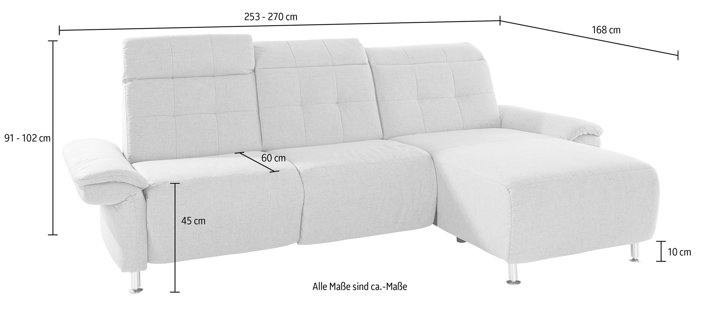 Places of Style Ecksofa »Manhattan L-Form«, 2 Sitze mit elektrischer Relaxfunktion, verstellbare Armlehnen