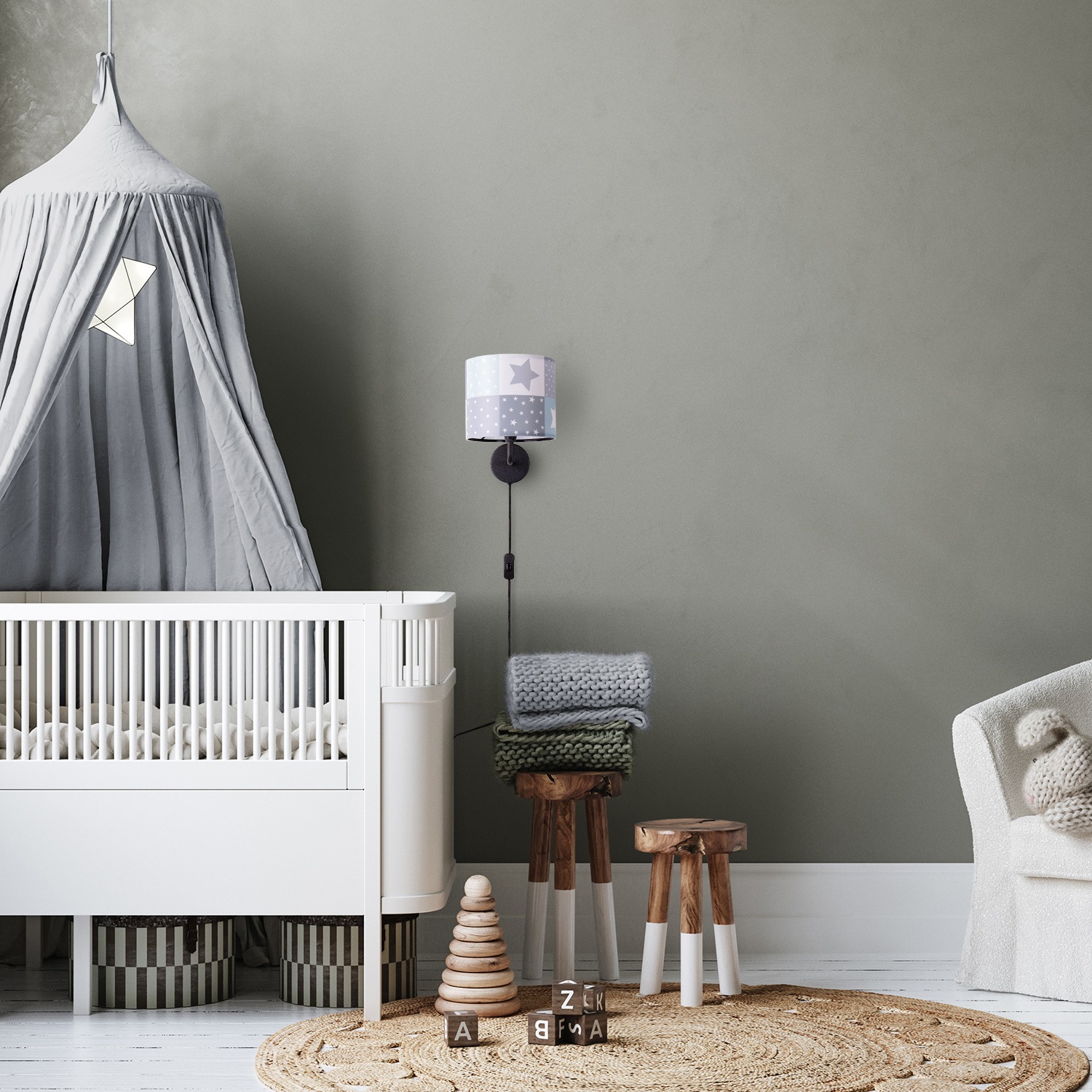 Paco Home Wandleuchte »Cosmo 345«, 1 flammig, Leuchtmittel E14 | ohne Leuchtmittel, Kinderlampe Wandlampe Schalter Ø…18cm Sterne Punkte Kabellänge 3m E14