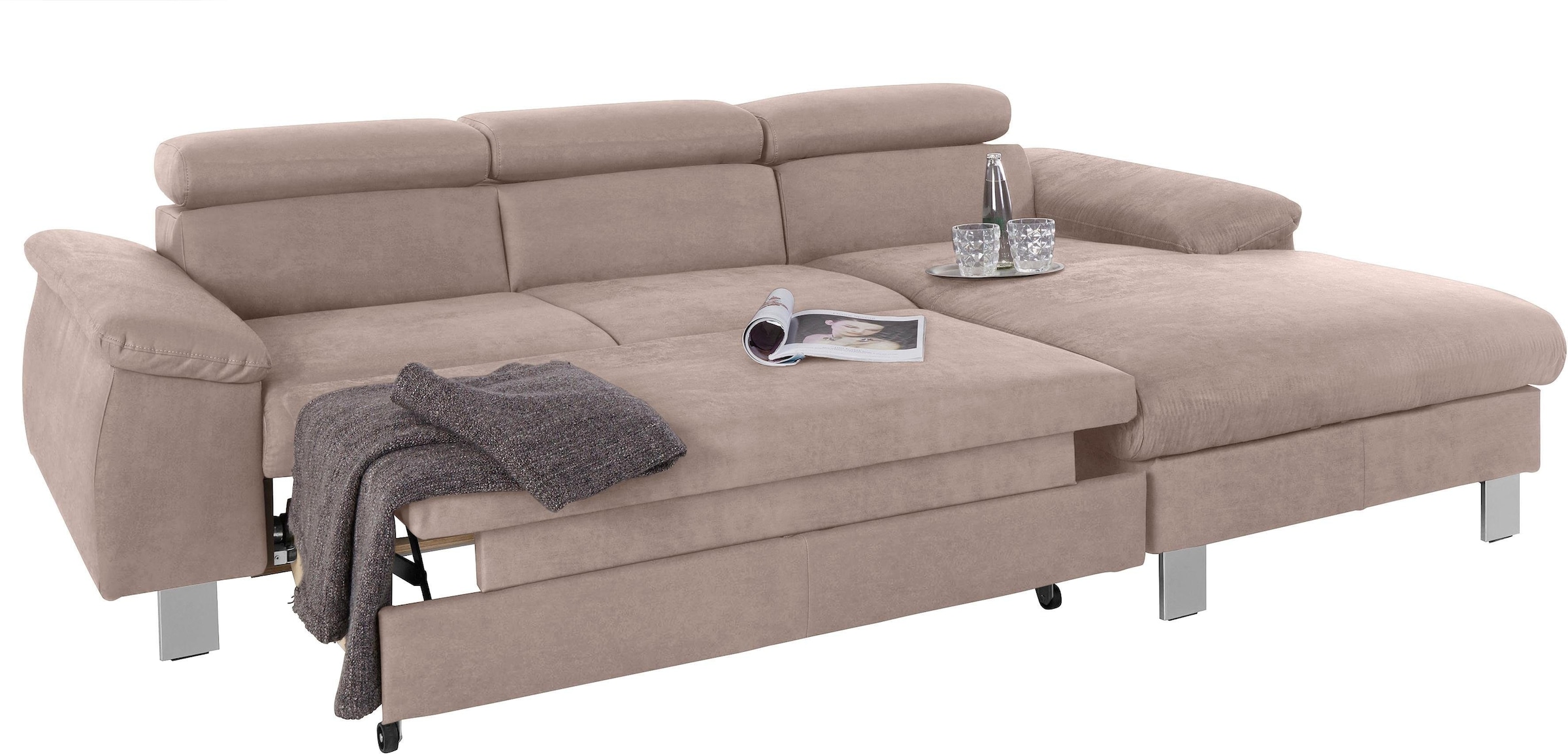 COTTA Ecksofa Komaris, Ecksofa, wahlweise mit RGB-LED-Beleuchtung und Bettfunktion/Bettkasten