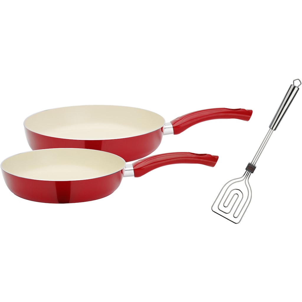 GSW Pfannen-Set »CERAMICA beige«, Aluminium, (Set, 3 tlg., 1x Bratpfanne Ø 20 cm, 1x Bratpfanne Ø 28 cm)