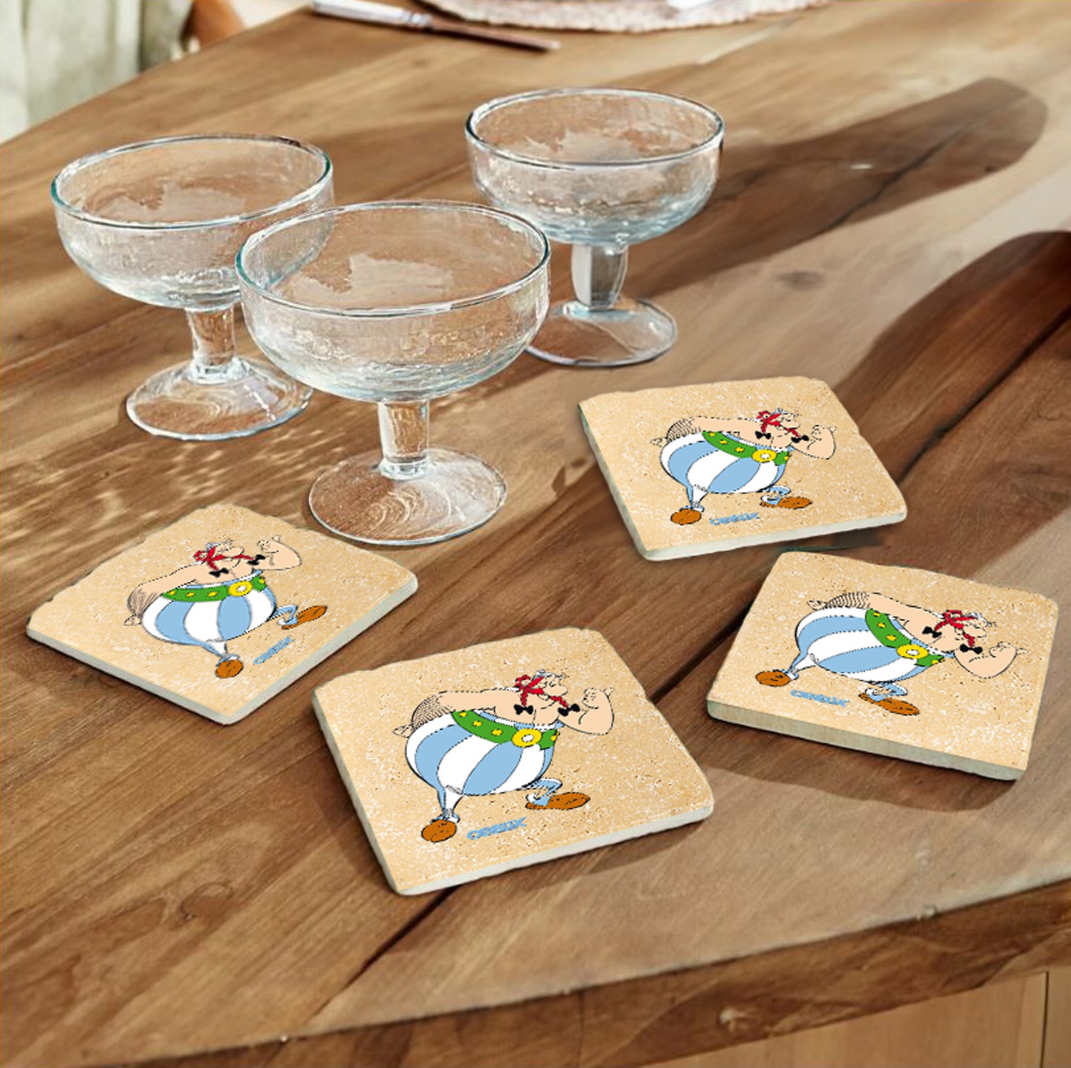 LuckyLinde Getränkeuntersetzer »Obelix Motiv Fliesen Steine«, (Set, 4 tlg.) günstig online kaufen