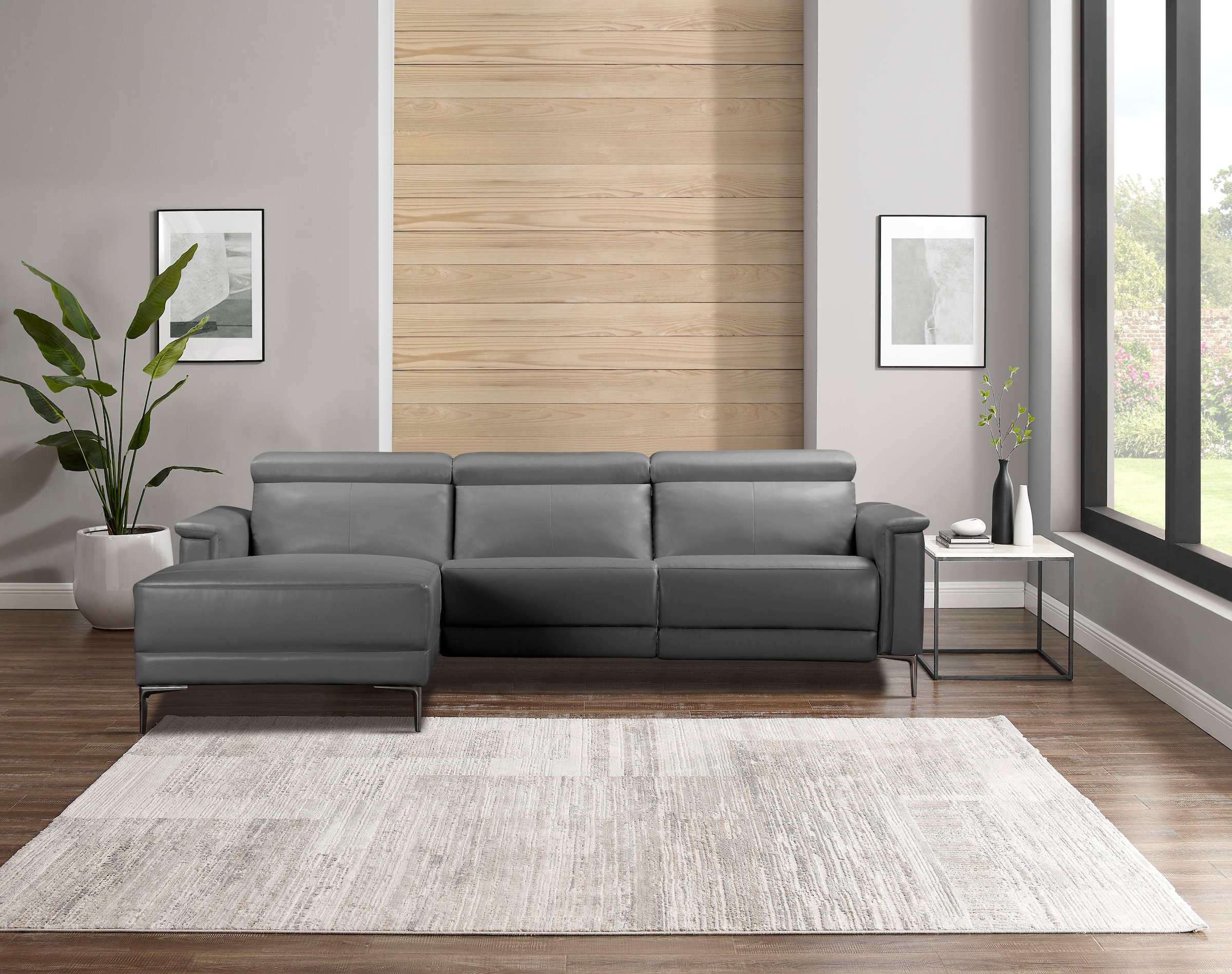 OTTO home Ecksofa »LUND, Naturleder, L-Form, 261cm, man./elektr. Relaxfunktion (USB-A)« und Kopfteilverstellung