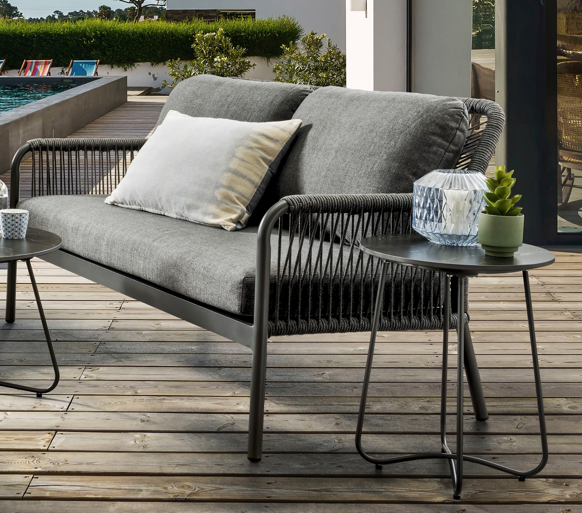 Destiny Gartenlounge-Set »GENUA«, (12 tlg., 1x 2er Sofa, 2x Sessel, 2x Tisch, inkl. Auflagen), Aluminium, Olefin-Rope