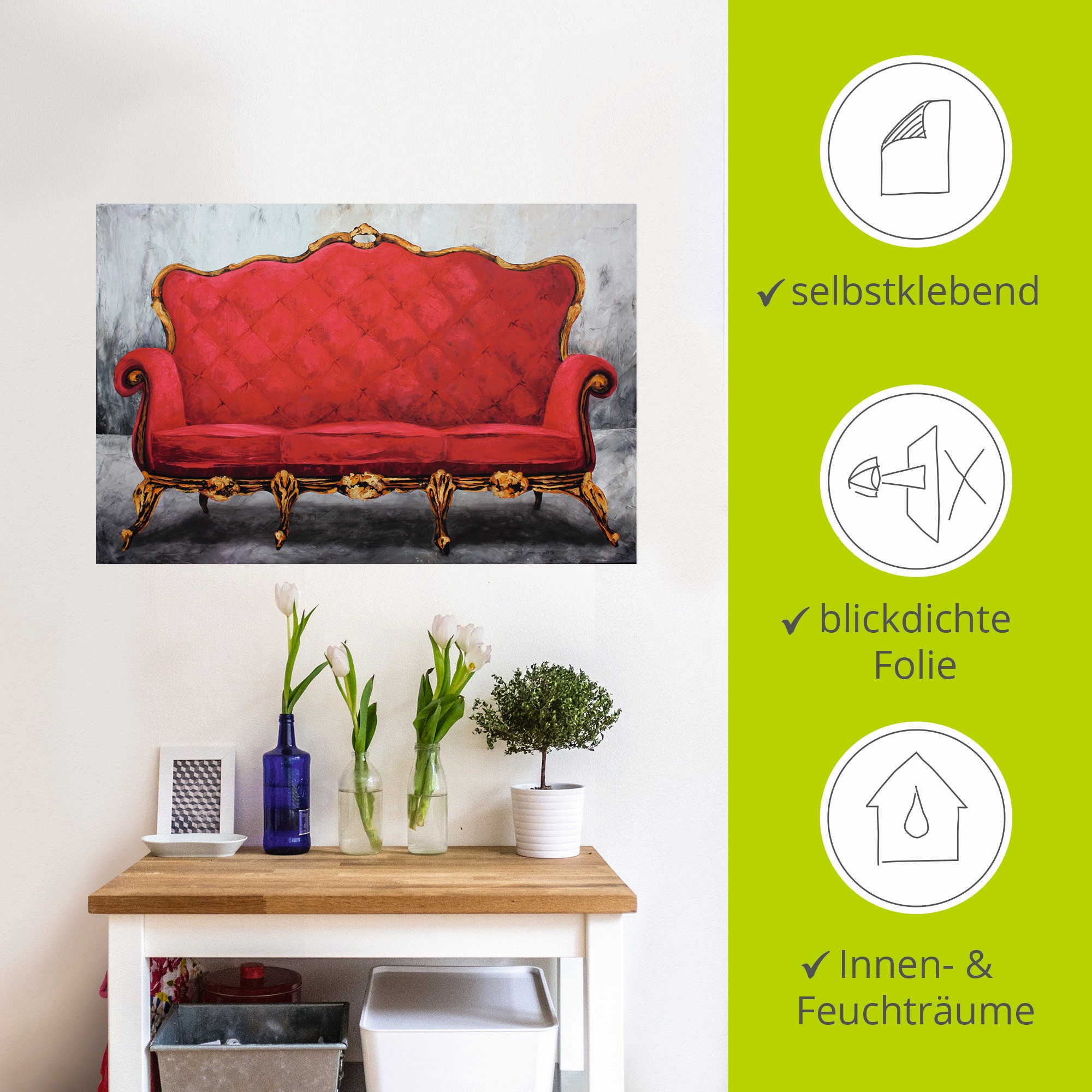 Artland Wandfolie »Rotes Sofa«, Innenarchitektur, (1 St.), selbstklebend