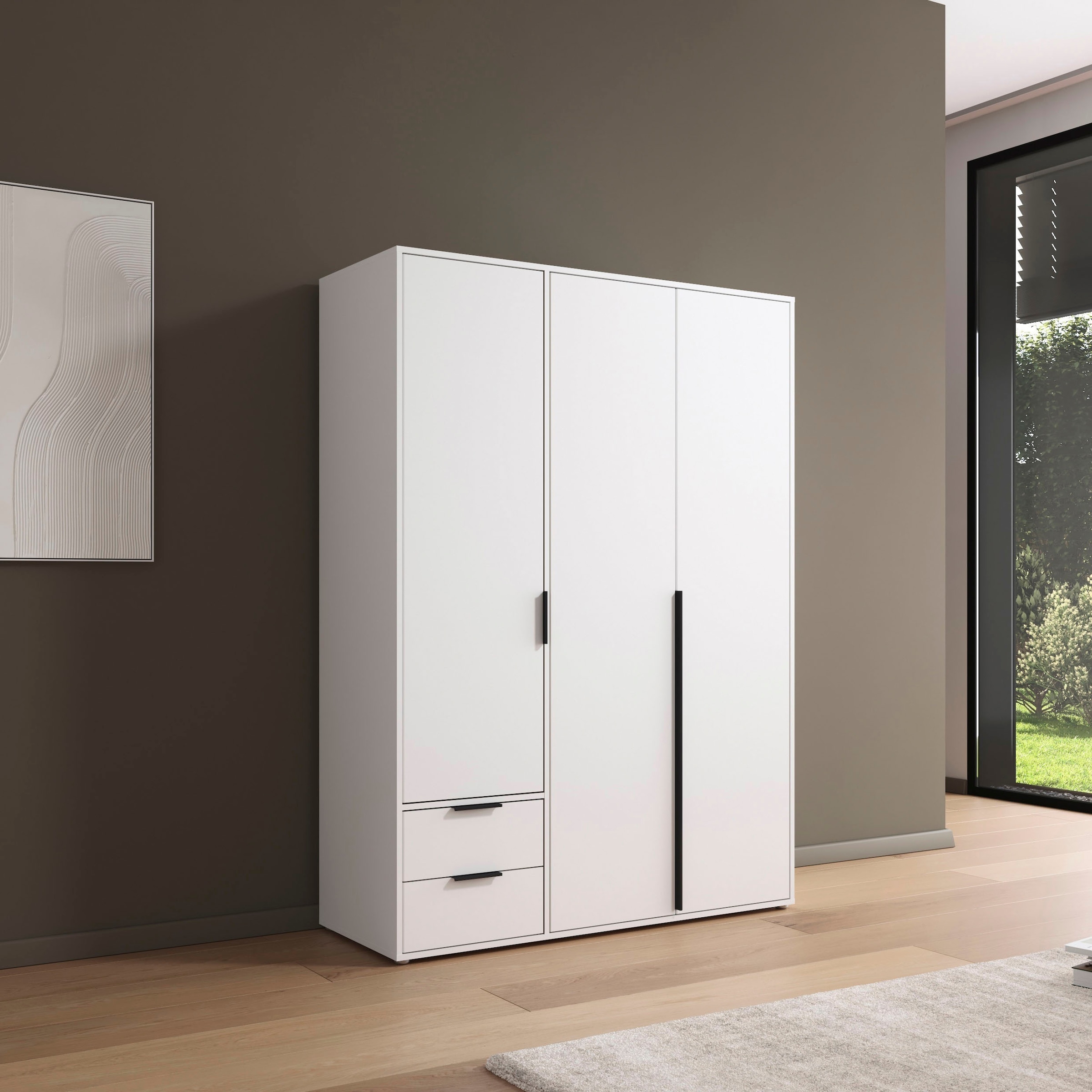 rauch Drehtürenschrank »Kleiderschrank Schrank Garderobe Wäscheschrank NAGATA viel Stauraum«, (in 3 verschiedenen Ausstattungen BASIC/CLASSIC/PREMIUM), mit Schubladen sowie Stangengriffen TOPSELLER MADE IN GERMANY
