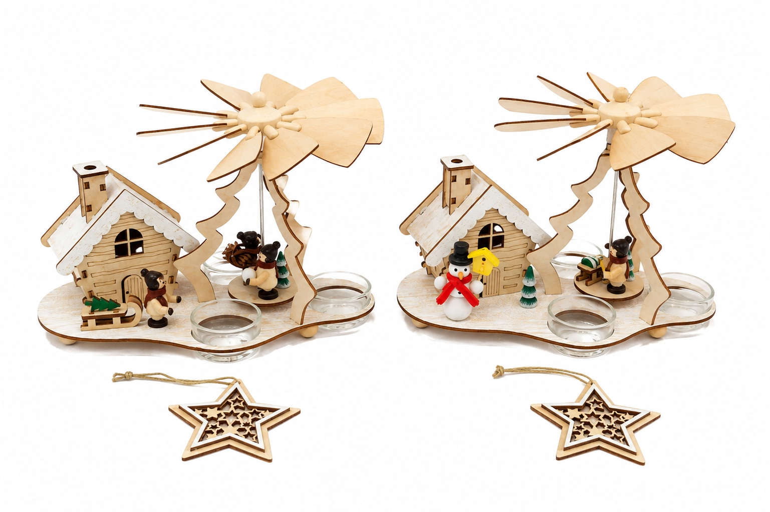 OTTO home Weihnachtsszene »Pyramide und Räucherhaus für Teelichter, 2er-Set« 6-Stunden Timer, gratis Holzanhänger, weihnachtliche Dekoration