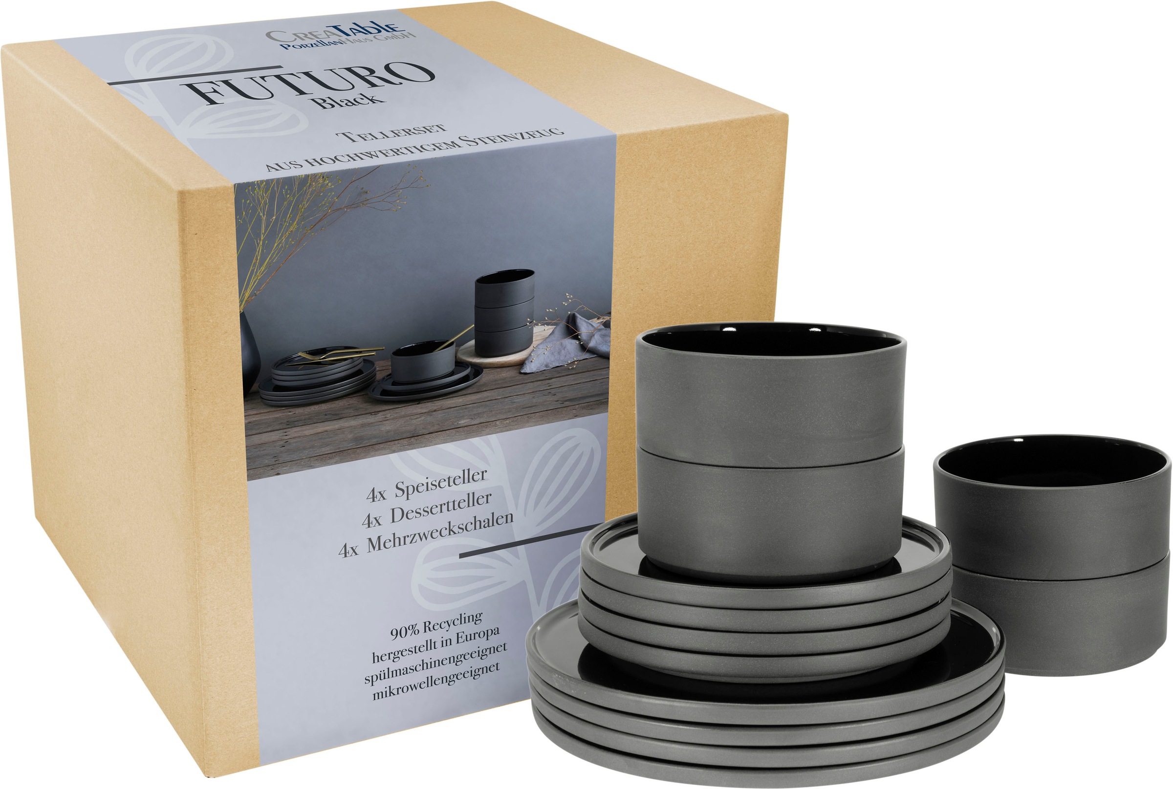 CreaTable Tafelservice »Futuro« Service, je 4 Speiseteller 26 cm, Dessertte günstig online kaufen