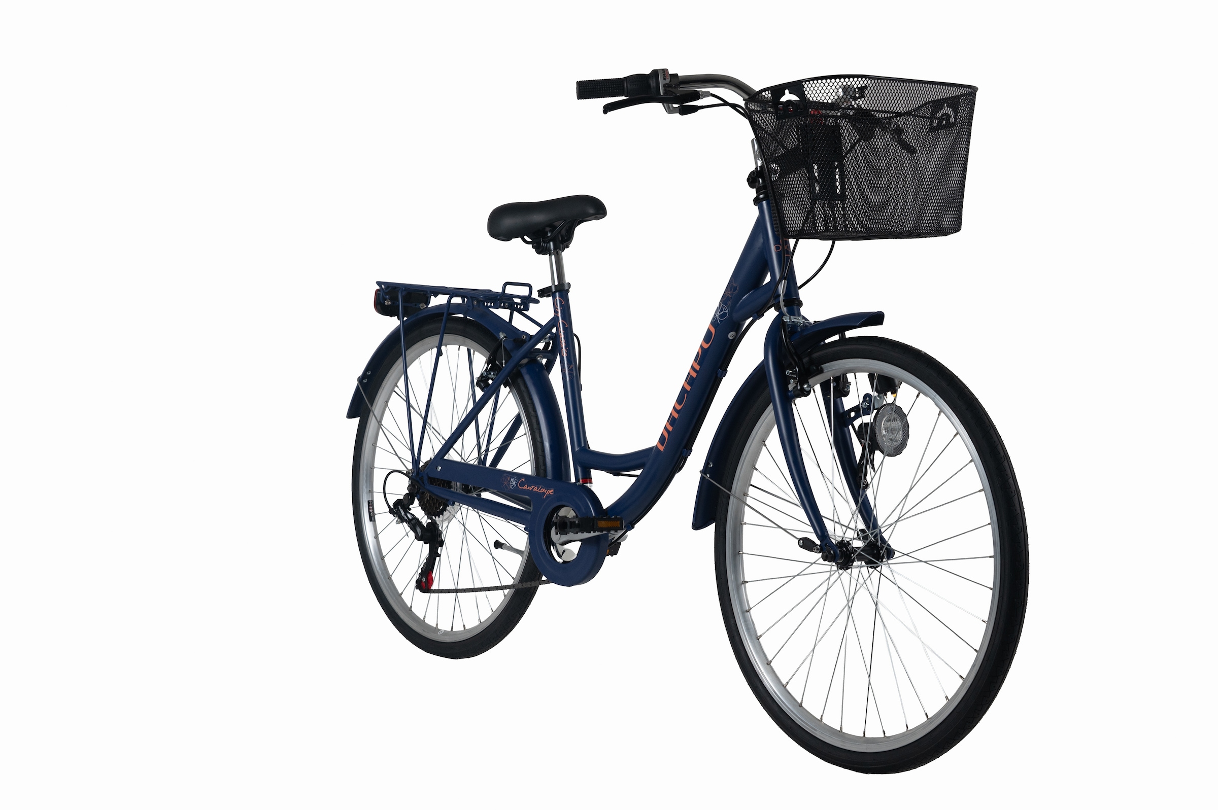 Dacapo Cityrad »DaCapo Citybike 26'' Cantaloupe Blau mit Korb RH 48 cm« 6 Gang Shimano Tourney Schaltwerk Kettenschaltung