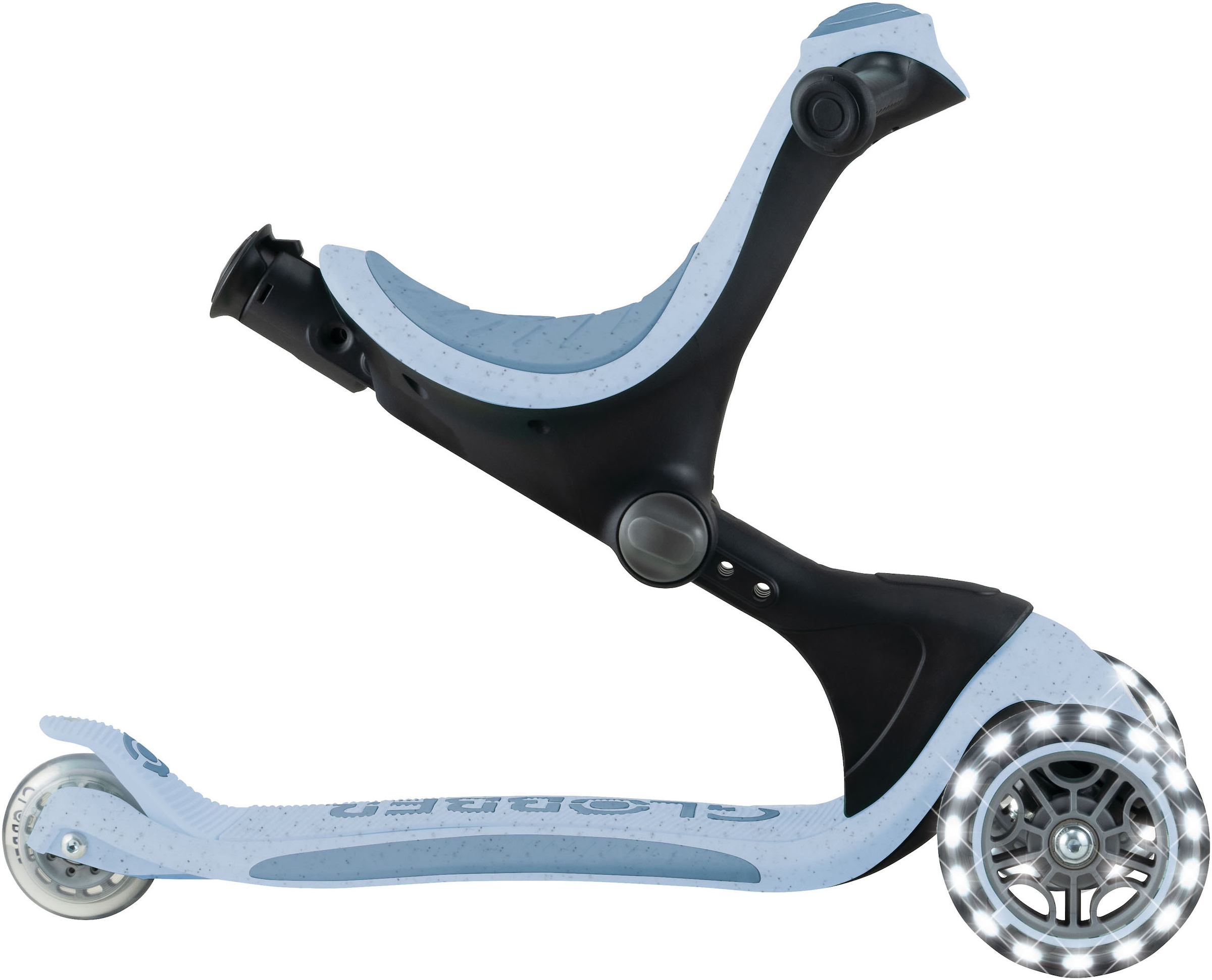 Globber Tretroller »GO-UP DELUXE LIGHTS ECO 360, mit Leuchtrollen« Aufsitzrad mit Schubstange, Laufrad und Scooter