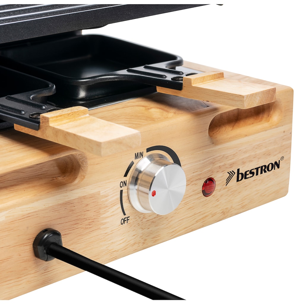 bestron Raclette »ARG300BW XL Bambus«, 8 St. Raclettepfännchen, 1500 W