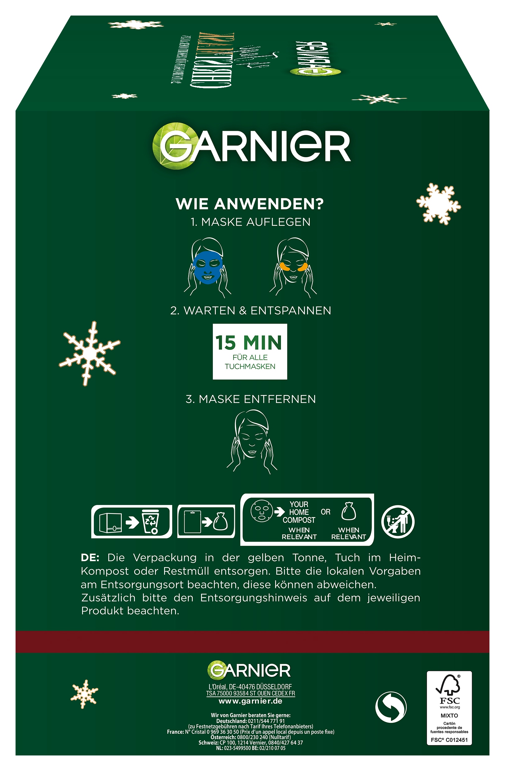 GARNIER Kosmetik-Adventskalender »Garnier Tuchmasken 24er Adventskalender«, ab 13 Jahren, mit Hyaluron, entspannend