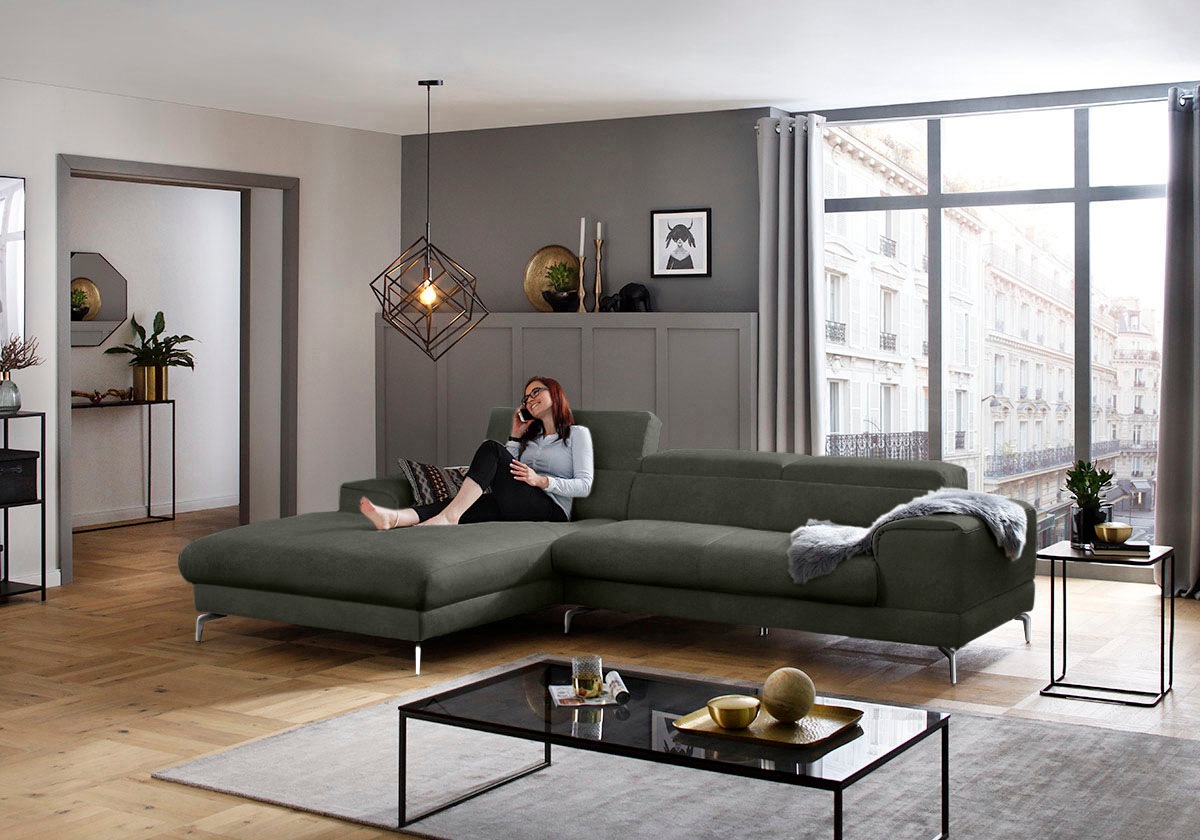 W.SCHILLIG Ecksofa »piedroo, Designsofa mit tollem Sitzkomfort, bequem und elegant, L-Form«, Kopfteilverstellung, wahlweise mit Sitztiefenverstellung, Breite 303cm