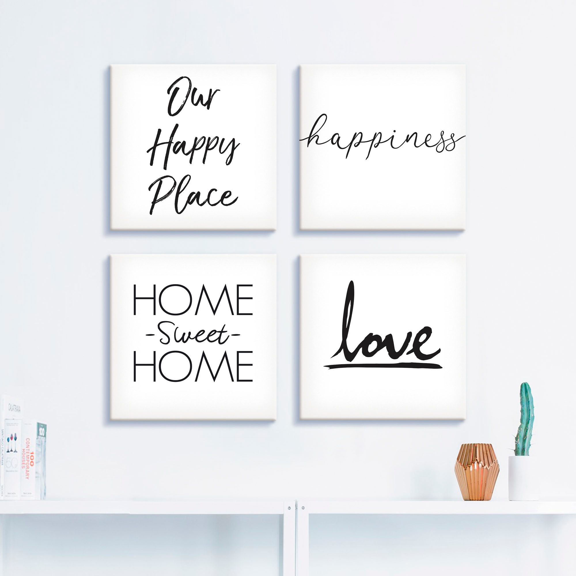 Artland Leinwandbild »Glück Liebe Trautes Heim - Glück allein«, Sprüche & Texte, (4 St.), 4er Set, verschiedene Größen