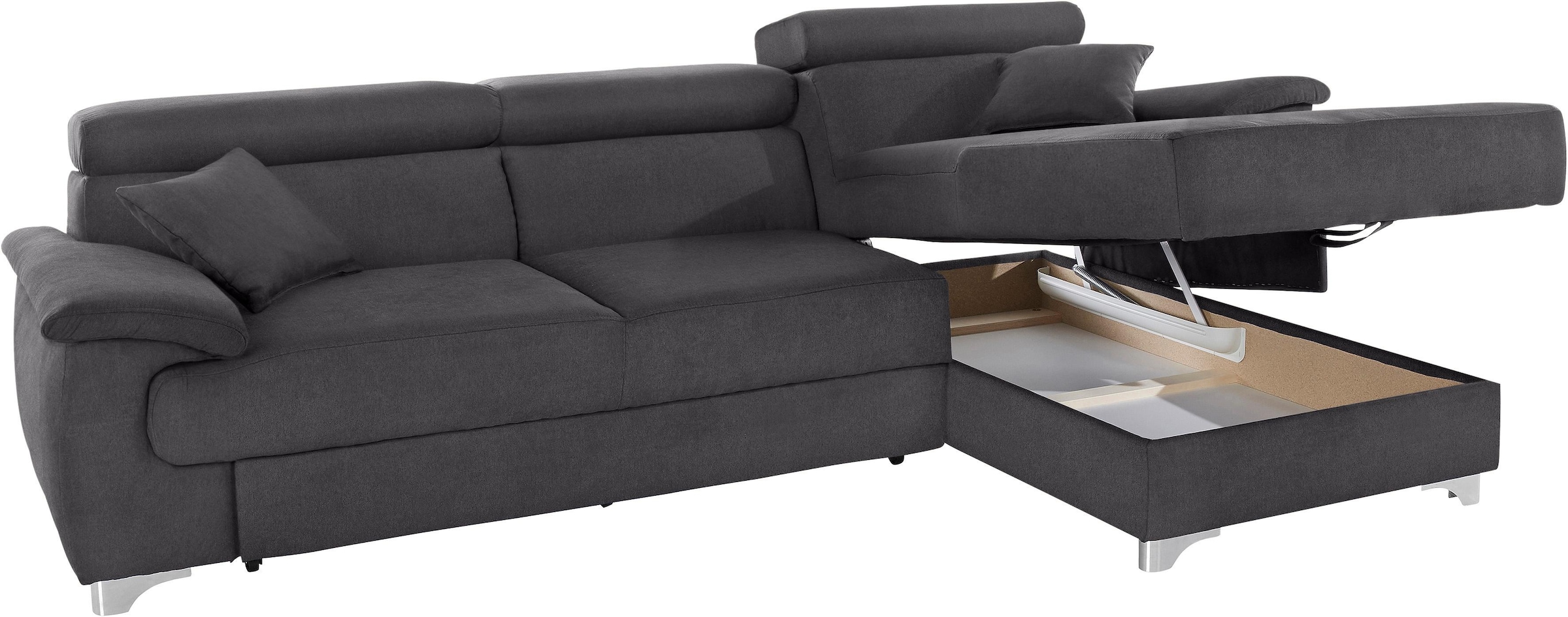 DOMO collection Ecksofa »Mira, inklusive Kopfteilverstellung für mehr Wohlfühlkomfort, L-Form«, wahlweise mit Bettfunktion und Bettkasten, elegant und modern