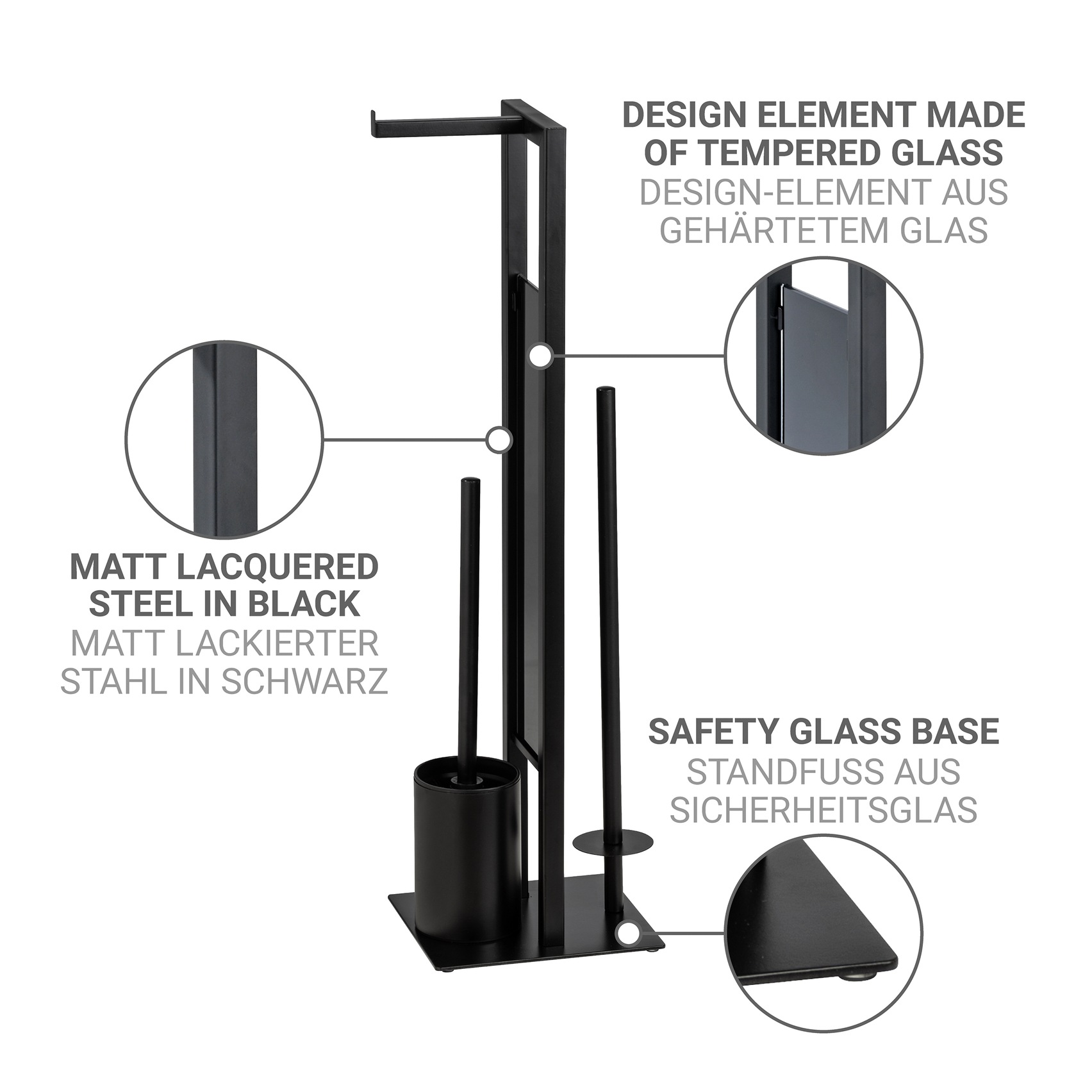 WENKO WC-Garnitur »Rivalta« Set aus Sicherheitsglas | Stahl Toilettenpapierhalter & WC-Bürstenhalter mit WC-Bürste & Ersatzbürste