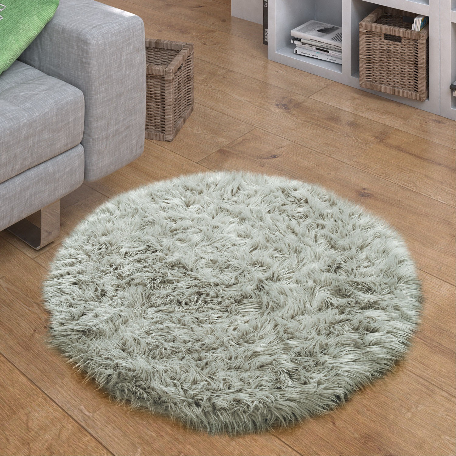 Paco Home Fellteppich »Playa 960«, rund, 64 mm Höhe, Kunstfell, Flokati-Optik, Hochflor, weich und flauschig, Uni-Farben