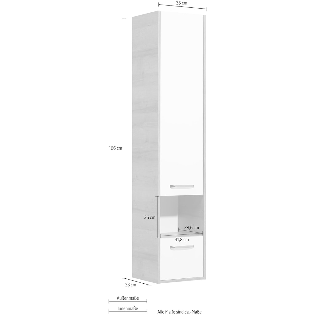 Saphir Hochschrank »Quickset 362 Badschrank, 35 cm breit, 1 Tür, Nische, 1 Schublade«