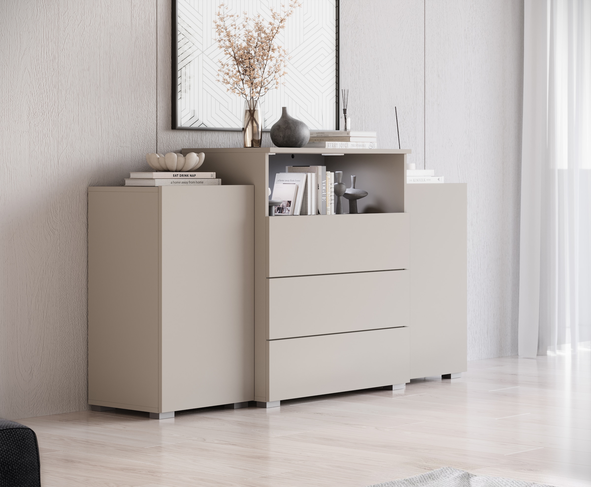 Home affaire Sideboard »URBAN III« Moderne Kommode mit 3 Schubladen und 4 Fächern, Breite 150 cm