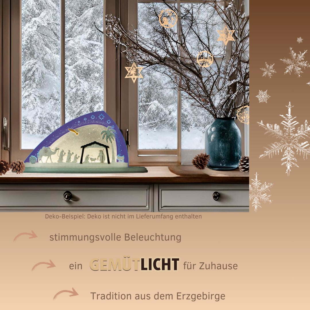 Weigla Lichterbogen »LED Christi Geburt, moderner Schwibbogen aus Holz & Acrylglas«, Erzgebirge garantiert, Weihnachtsdeko Innen, Weihnachtsbeleuchtung