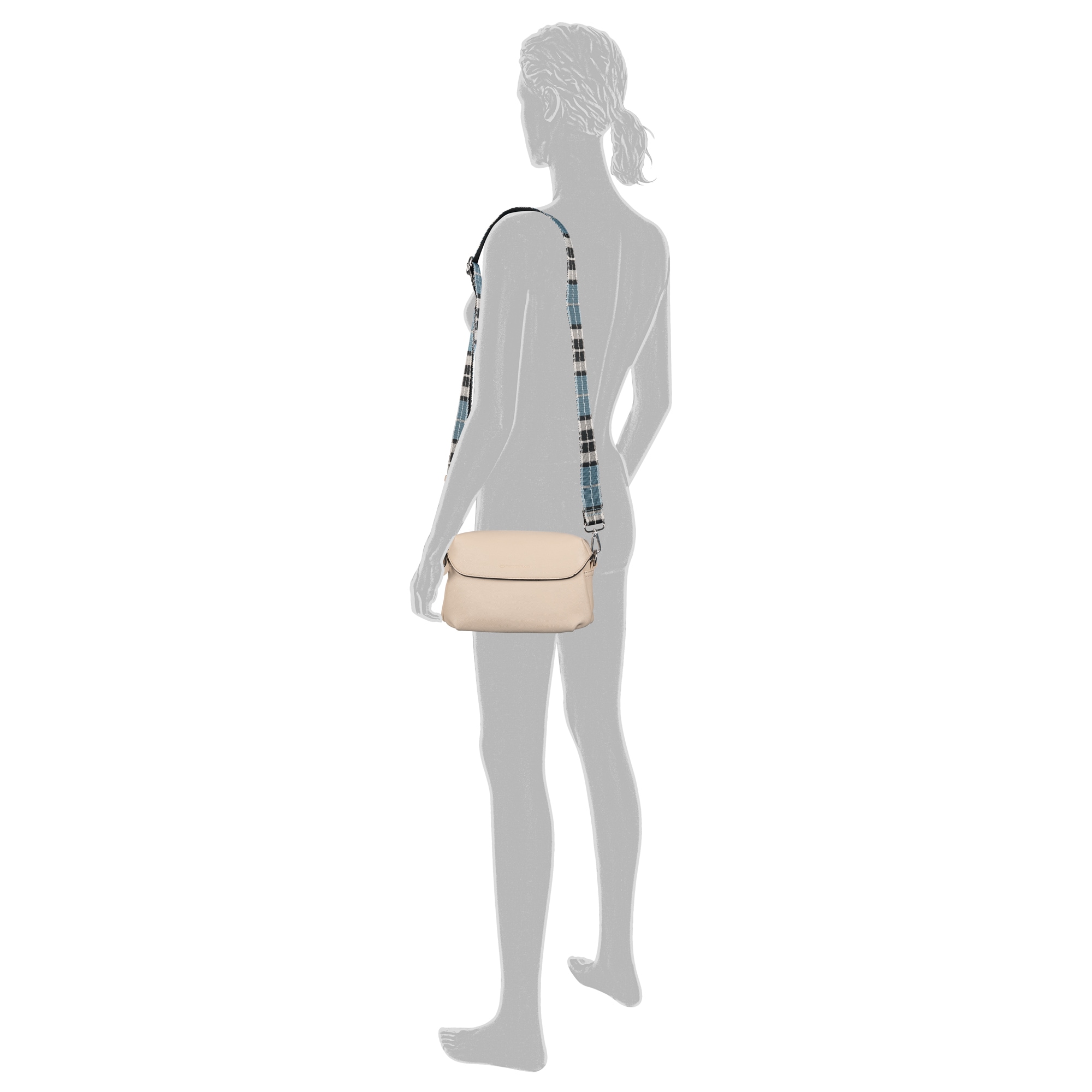 TOM TAILOR Handtasche »Chrissi« aus weichem Lederimitat mit breitem karierten Gewebeband