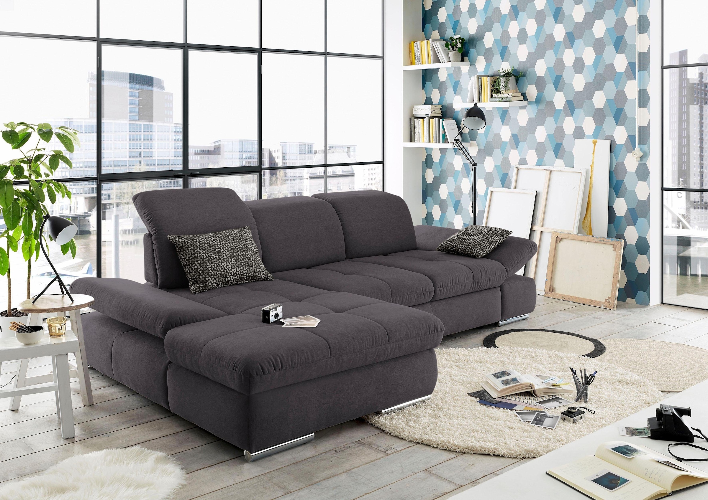 set one by Musterring Ecksofa »SO4100 V« mit verstellbaren Kopfteilen, wahl günstig online kaufen