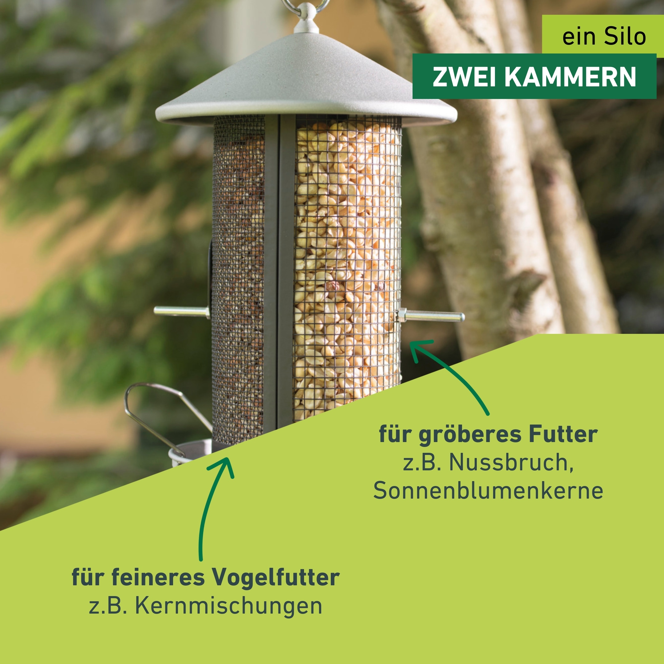 Windhager Futterhaus »Happy Bird, Vogelfuttersilo aus robustem Metall, abnehmbares Dach« Futterstation inkl. Aufhängung, Füllmenge ca. 2,5 Liter, 19x26x31 cm