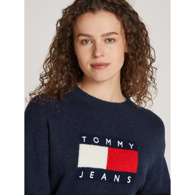 TOMMY JEANS CURVE Strickpullover »TJW MELANGE FLAG SWEATER EXT« in Großen Größen, mit Wollanteil & Elasthan Dark Night Navy Melange 5XL (50) 5XL...