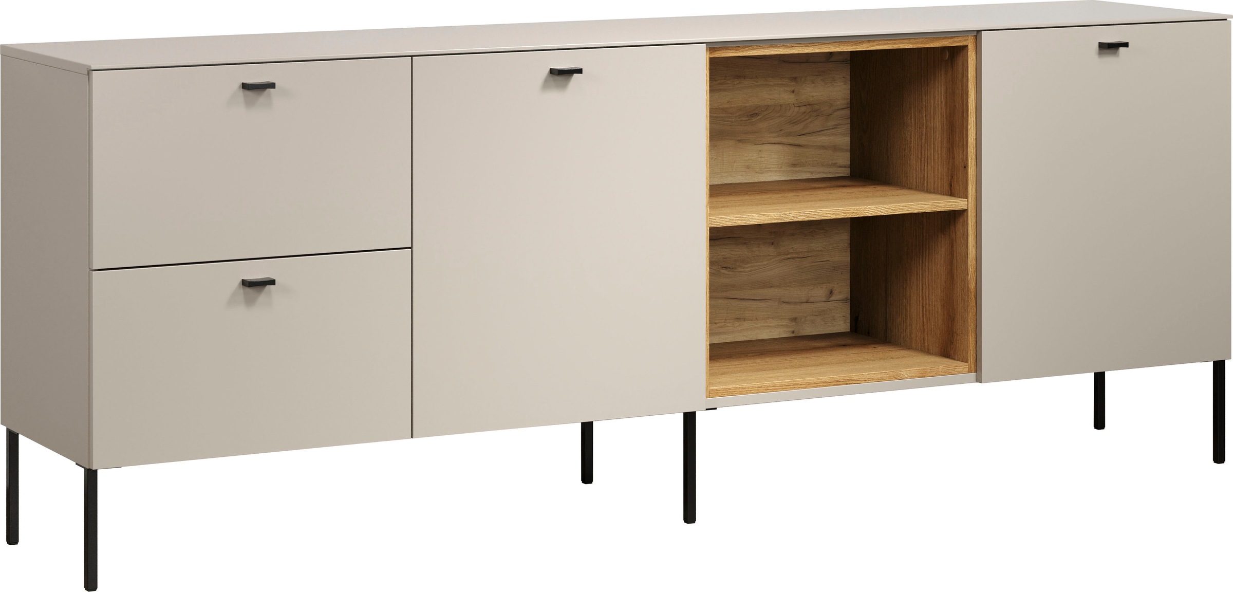 Places of Style Lowboard »San Pedro«, (1 St.), TV-Bank mit Griffen und Füßen aus Metall - (B/T/H) 200/40/75 cm