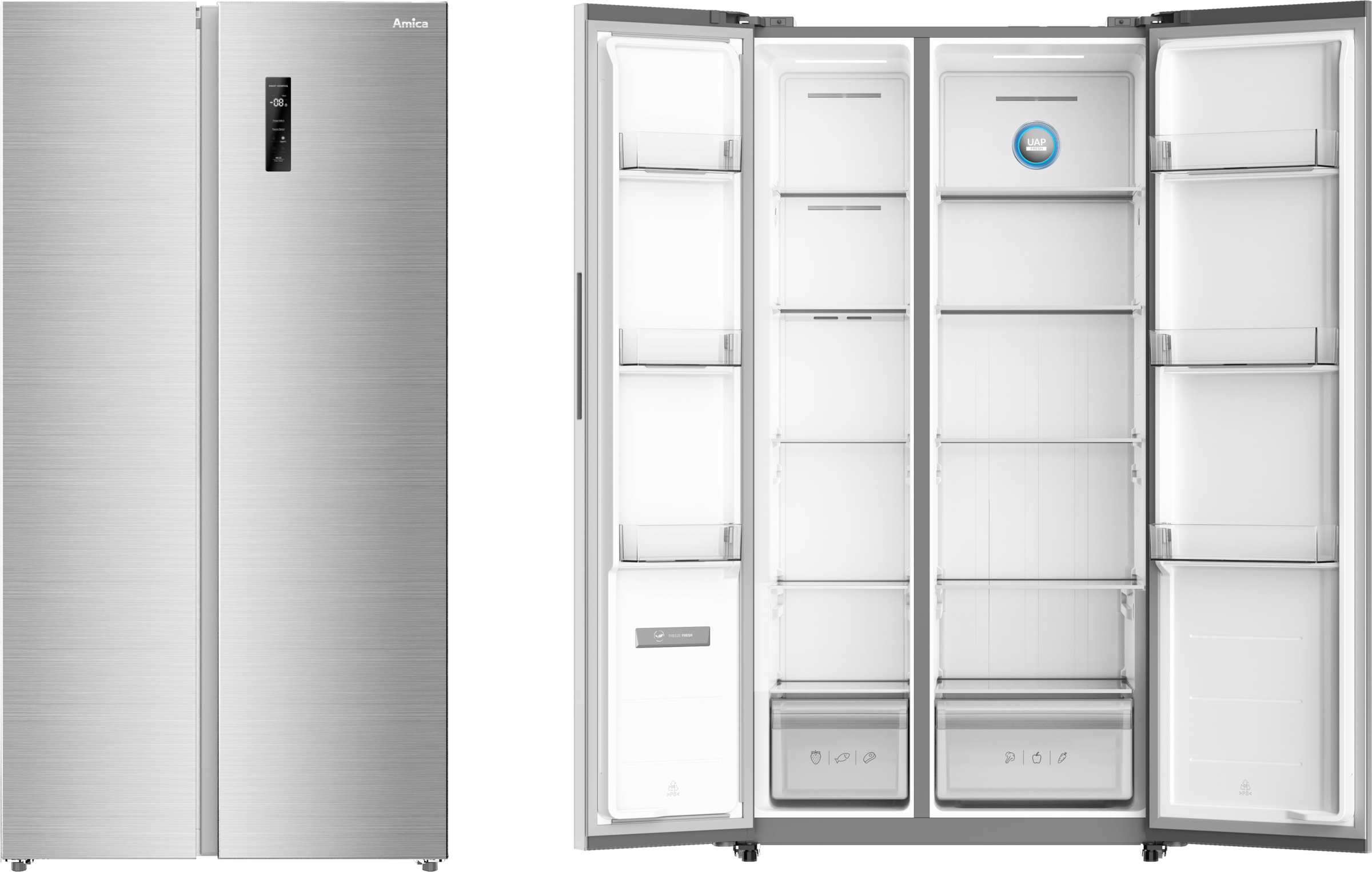 Amica Side-by-Side »SBSN 397 180 E« 179 cm hoch 91 cm breit 535 Liter Nutzinhalt - viel Platz für frische und gefrorene Vorräte