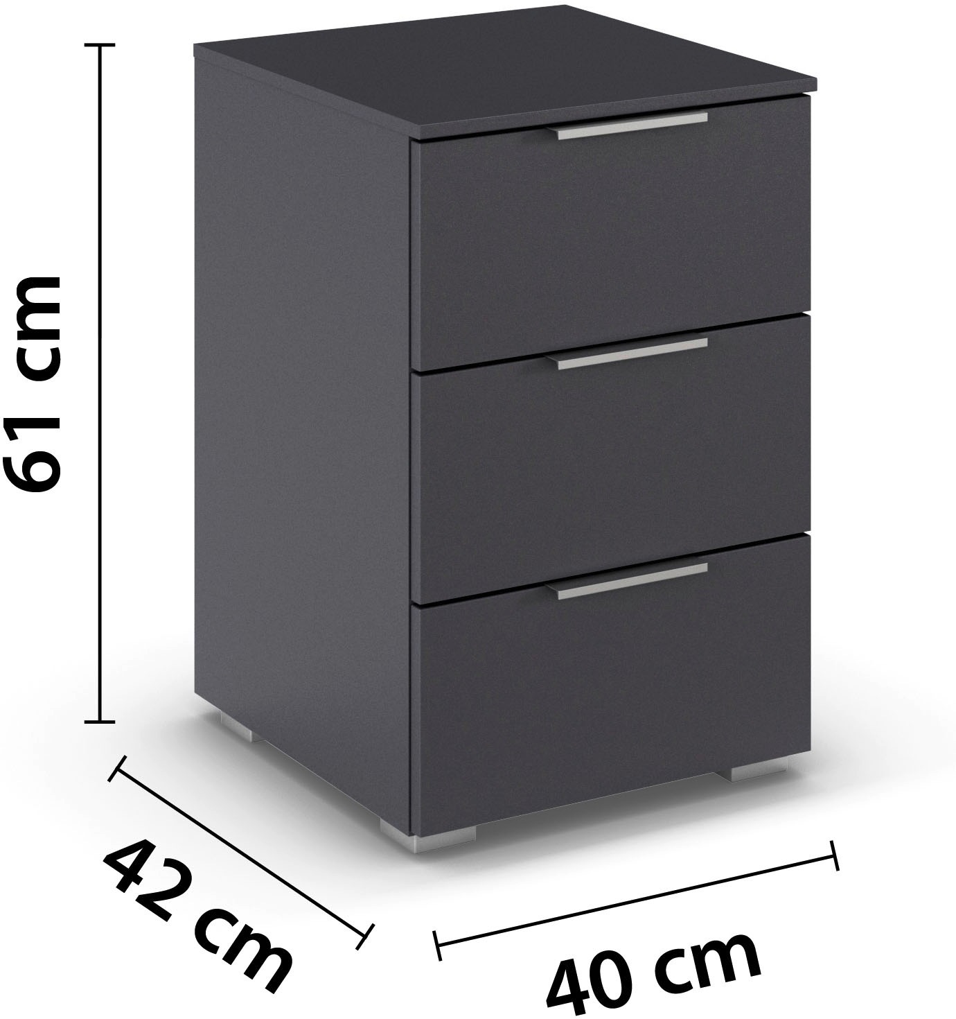 rauch Nachtkommode »Nachttisch Nachtkonsole AGORDO in Dekor- oder Hochglanzfront«, (in zwei Griff-Farben, Breite 40 cm), mit 3 geräumigen Schubladen für viel Stauraum MADE IN GERMANY
