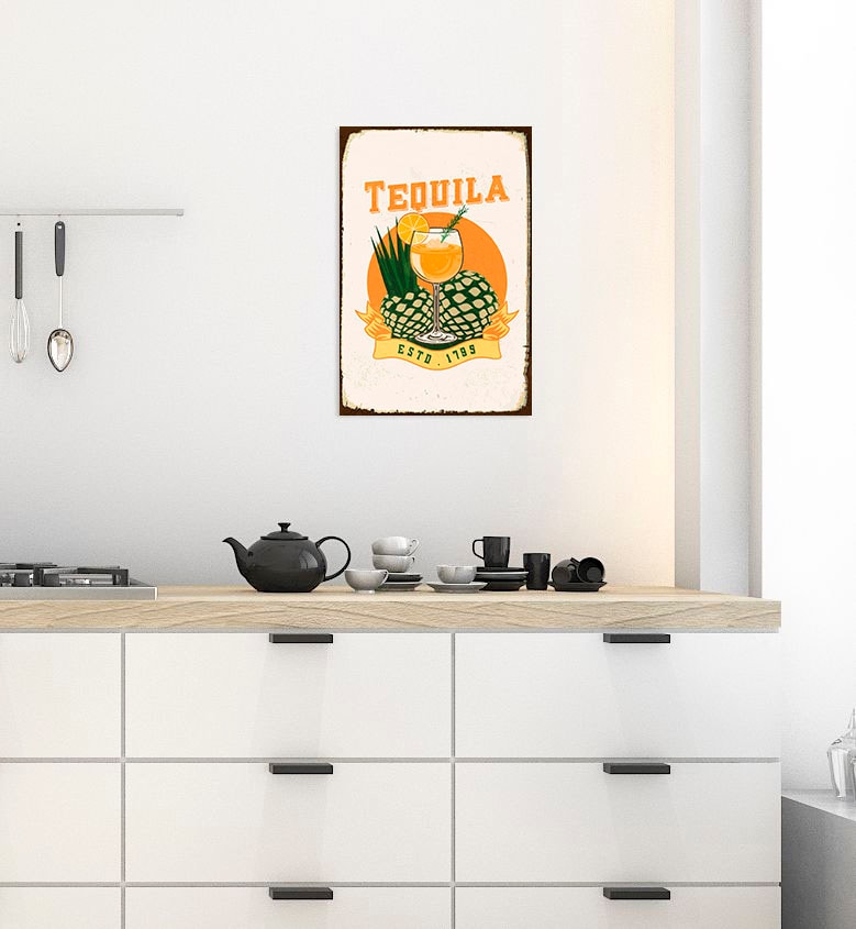 queence Metallbild »Tequila« Ananas | Schriftzug | Schriftzüge 1 Stk. tlg. Stahlschilder
