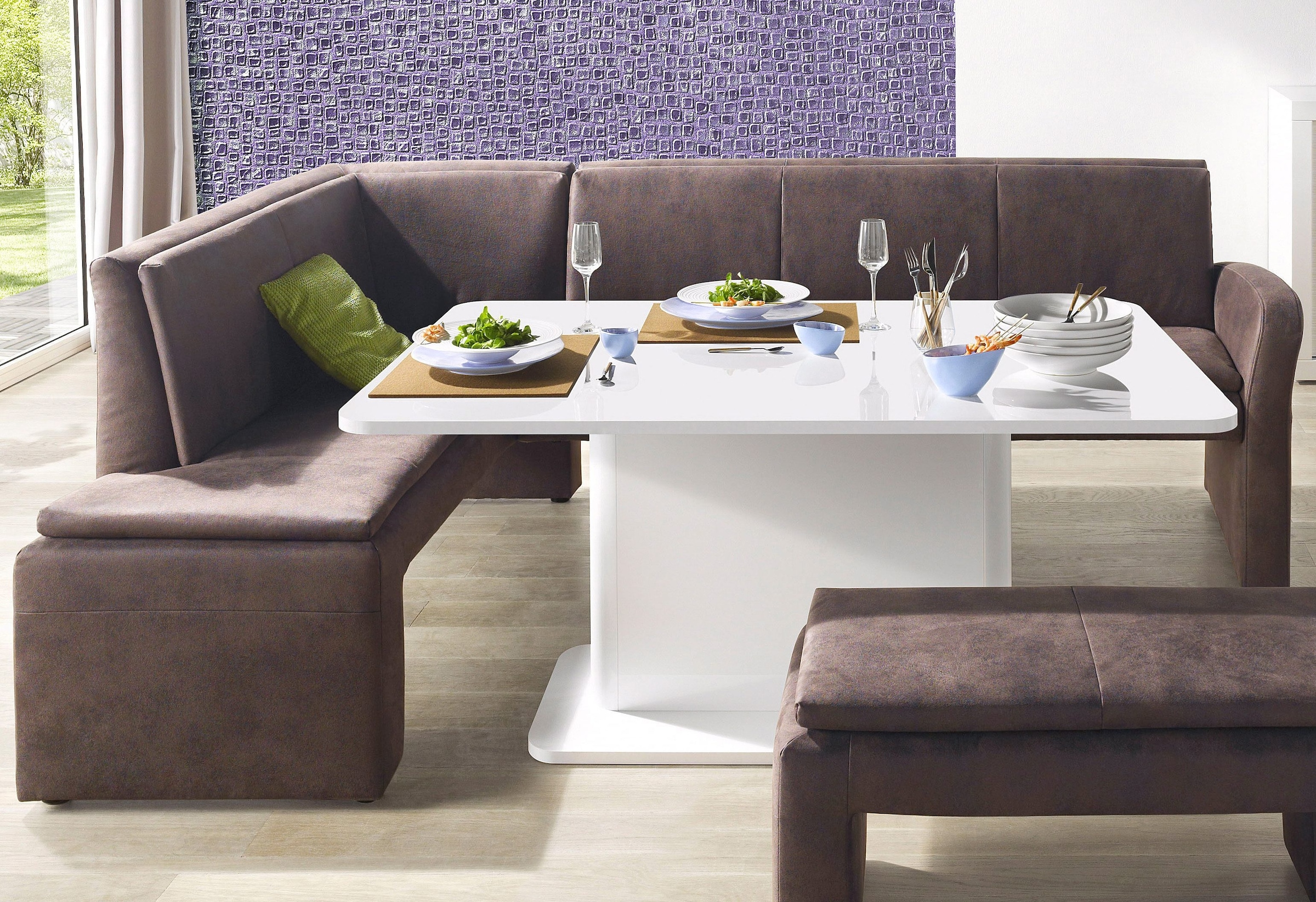 exxpo - sofa fashion Eckbank »Cortado, elegant und modern mit hohem Sitzkomfort«, hohe Bodenfreiheit, schöne Detailverarbeitung, wahlweise Lederbezug