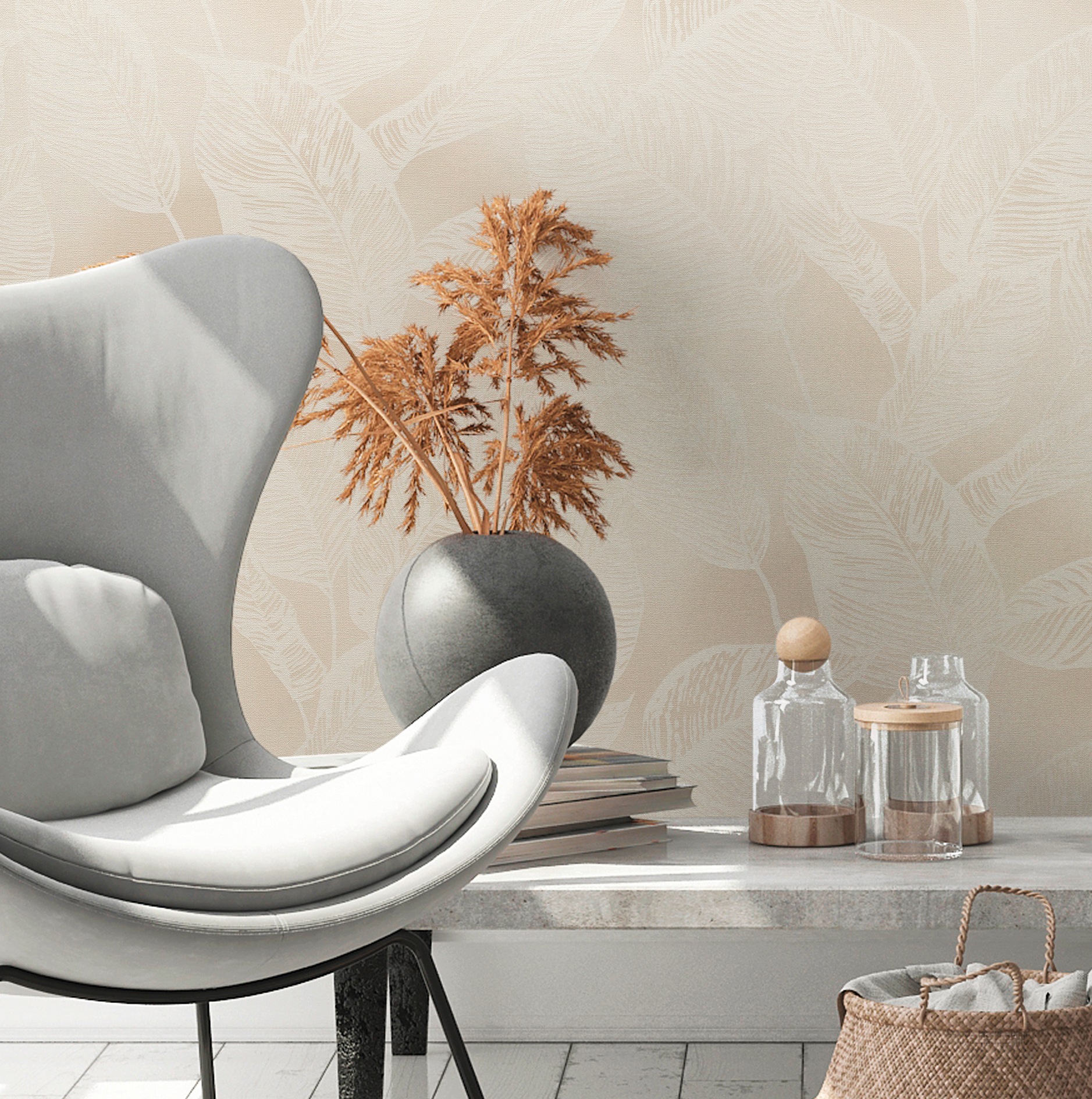 A.S. Création Vliestapete »Natural Living Pflanzen«, matt-gemustert-neutral, Tapete Blätter Vlies Vlies Wand Tapeten Wohnzimmer Schlafzimmer Küche